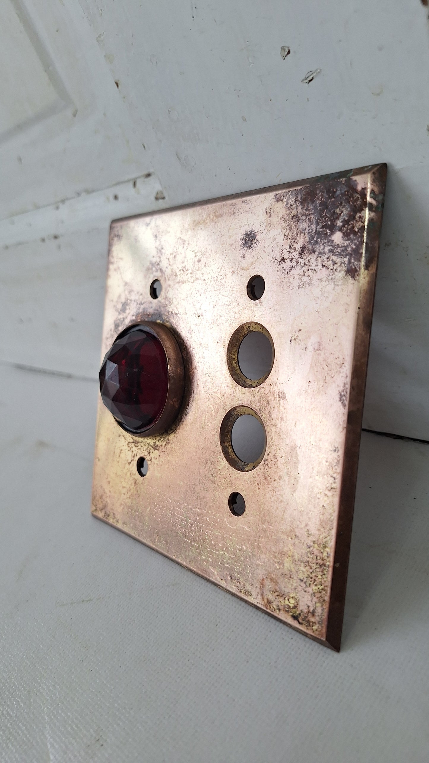 Bronze Switch Cover with Indicator Light, Ruby Red Faceted Glass