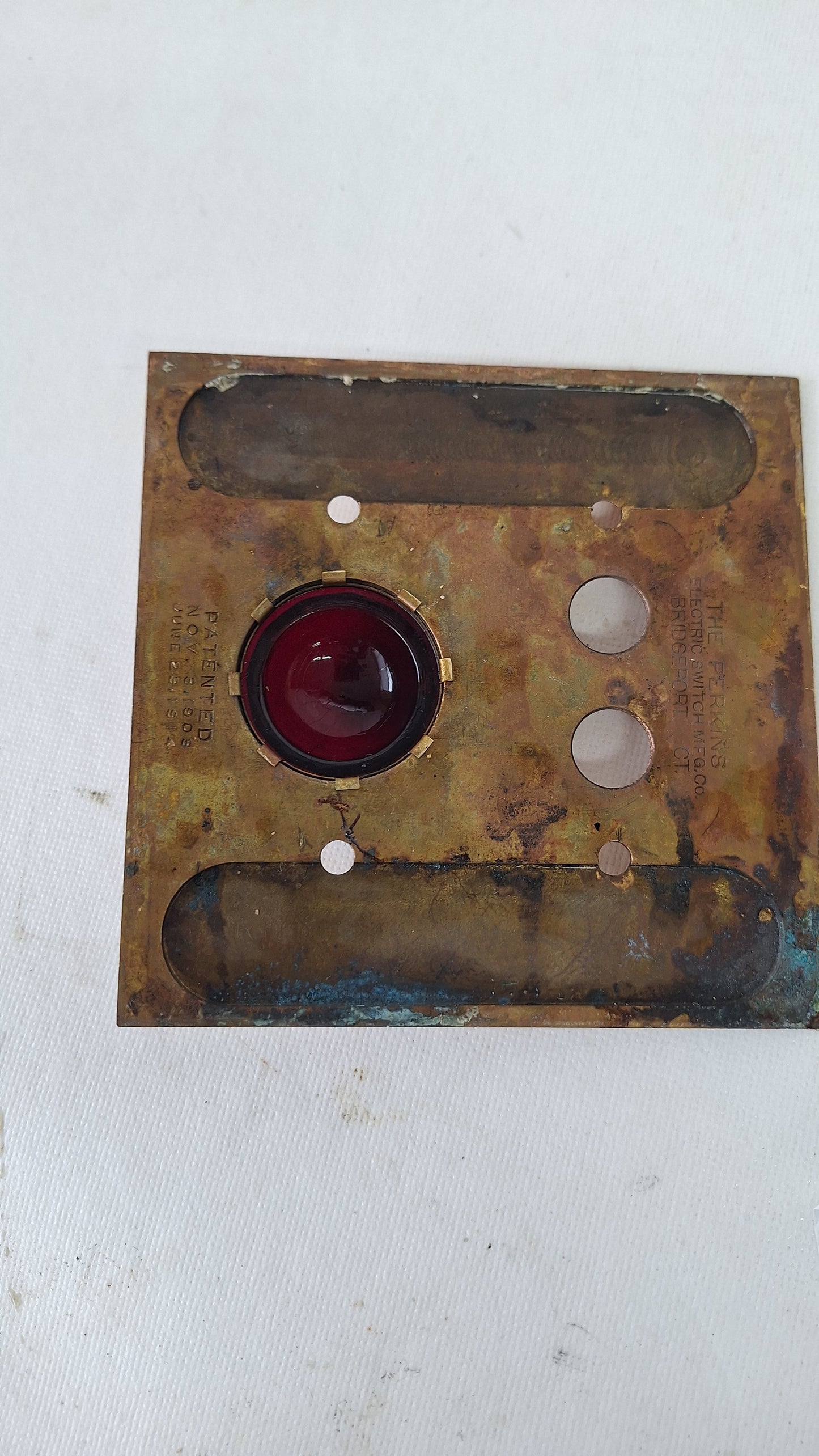 Bronze Switch Cover with Indicator Light, Ruby Red Faceted Glass