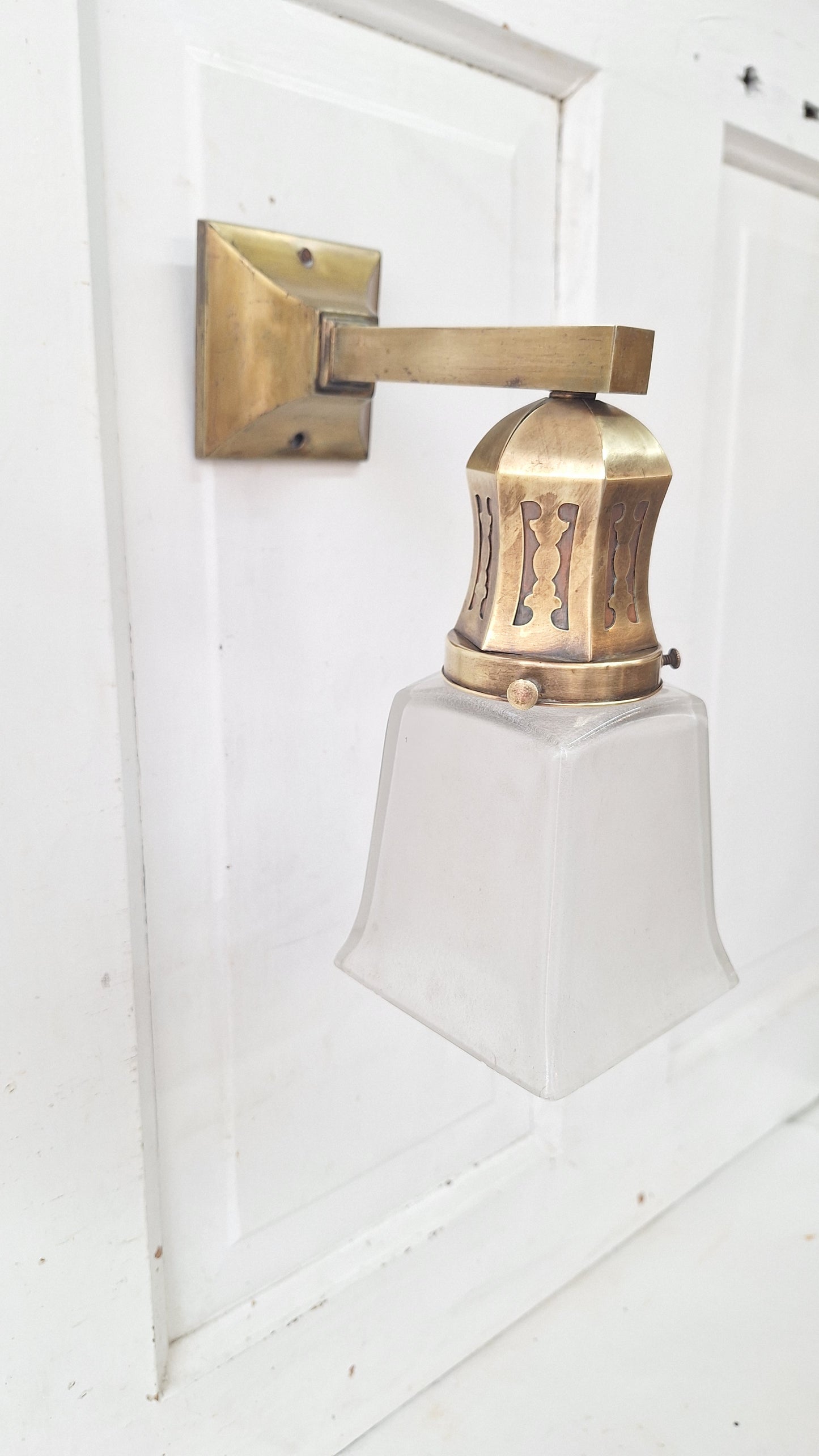 Antique Brass Sconces with Square Shades, Mission Style Sconces