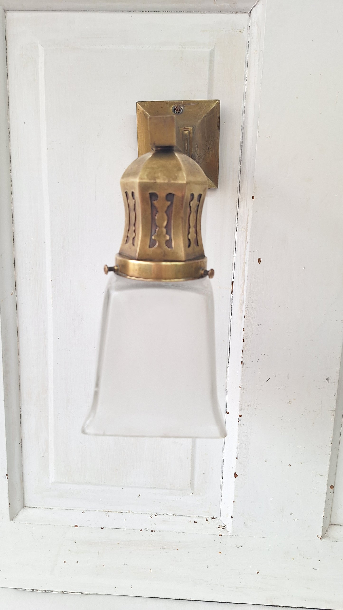 Antique Brass Sconces with Square Shades, Mission Style Sconces