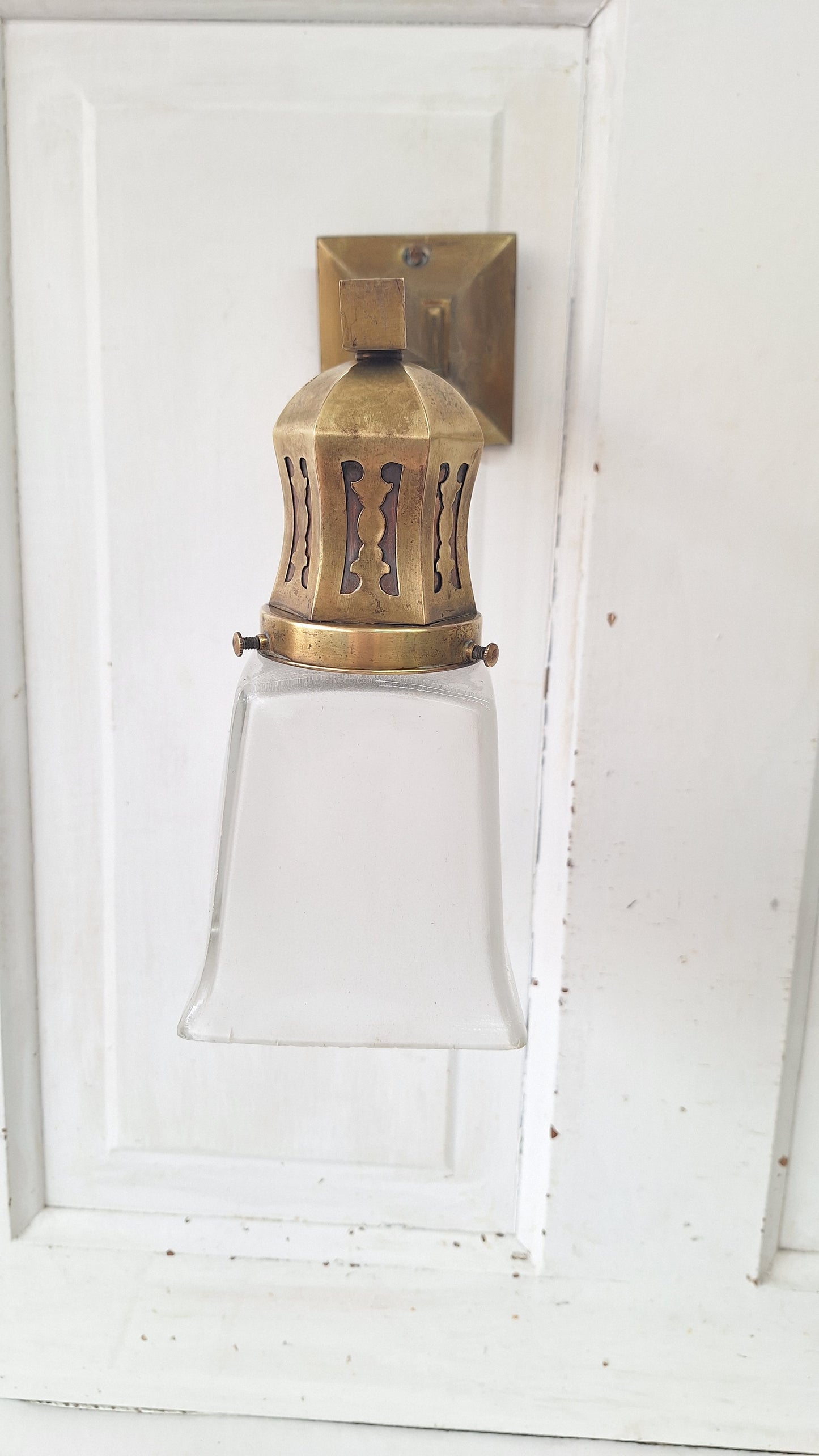 Antique Brass Sconces with Square Shades, Mission Style Sconces
