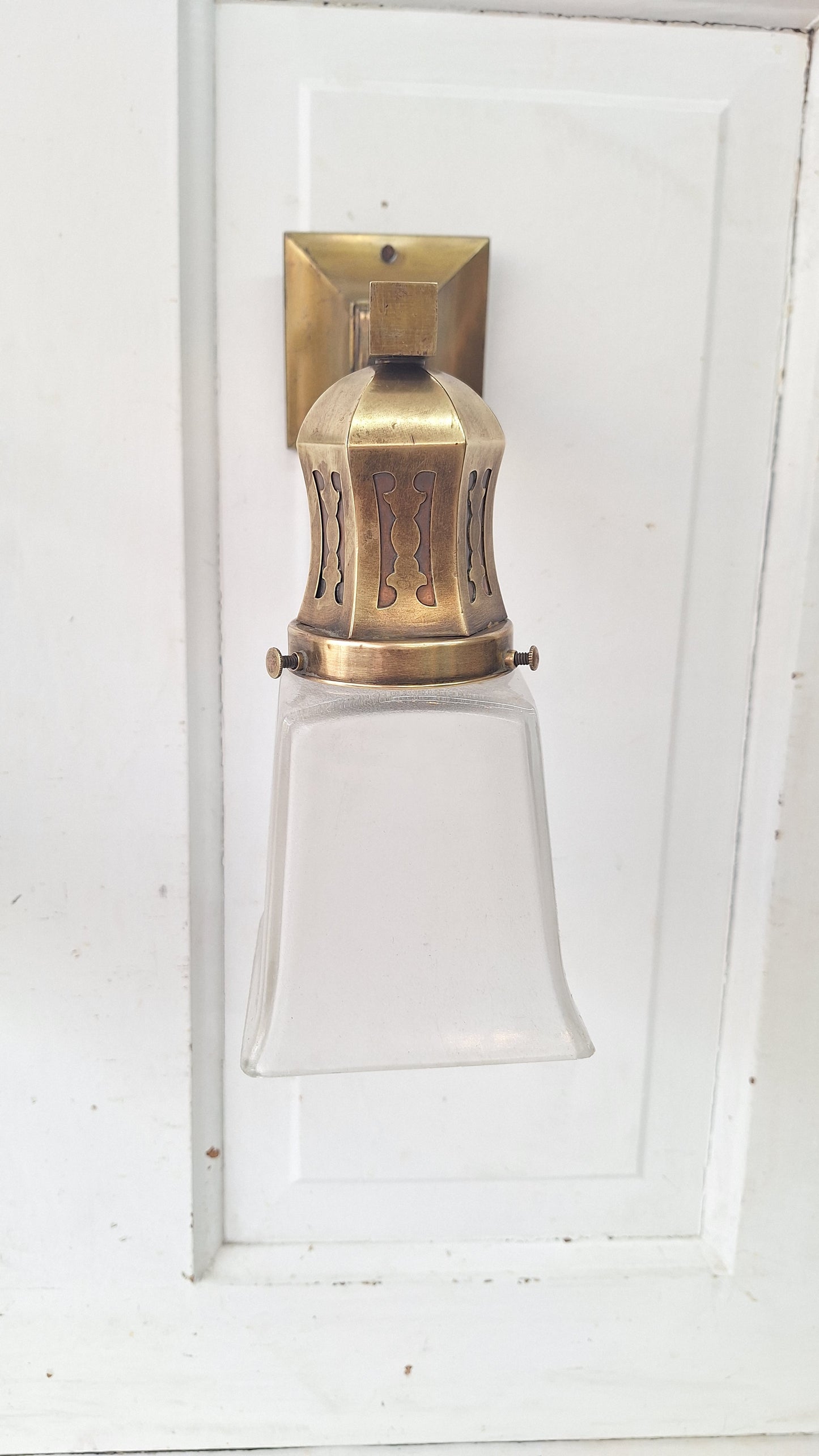 Antique Brass Sconces with Square Shades, Mission Style Sconces