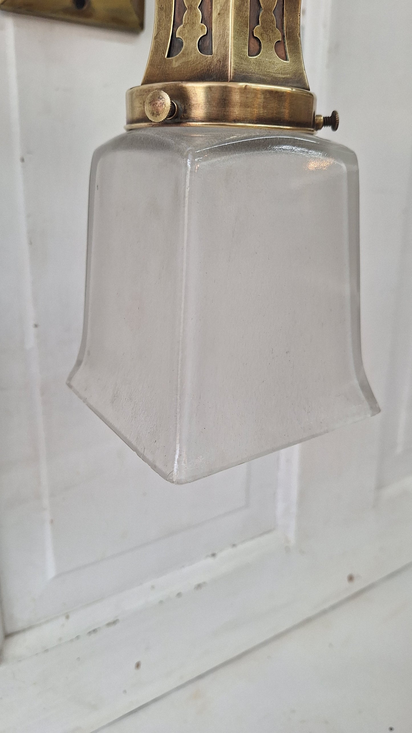 Antique Brass Sconces with Square Shades, Mission Style Sconces