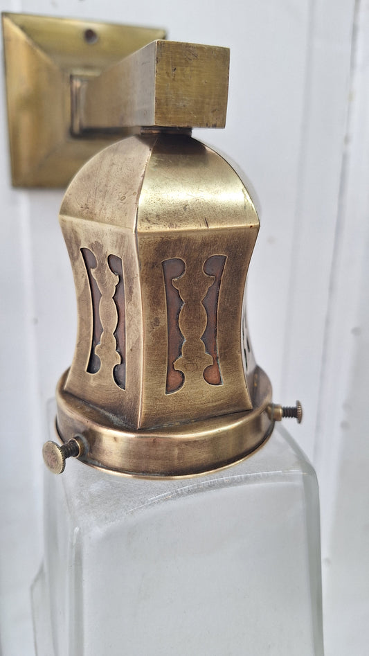 Antique Brass Sconces with Square Shades, Mission Style Sconces