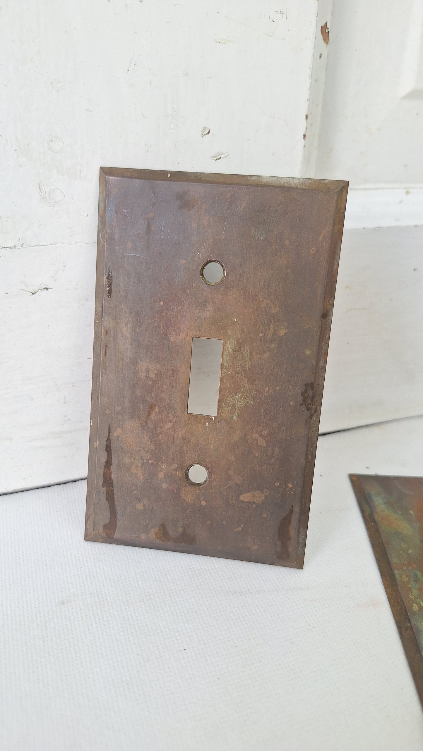 One Vintage Stamped Brass Switch Plate Cover
