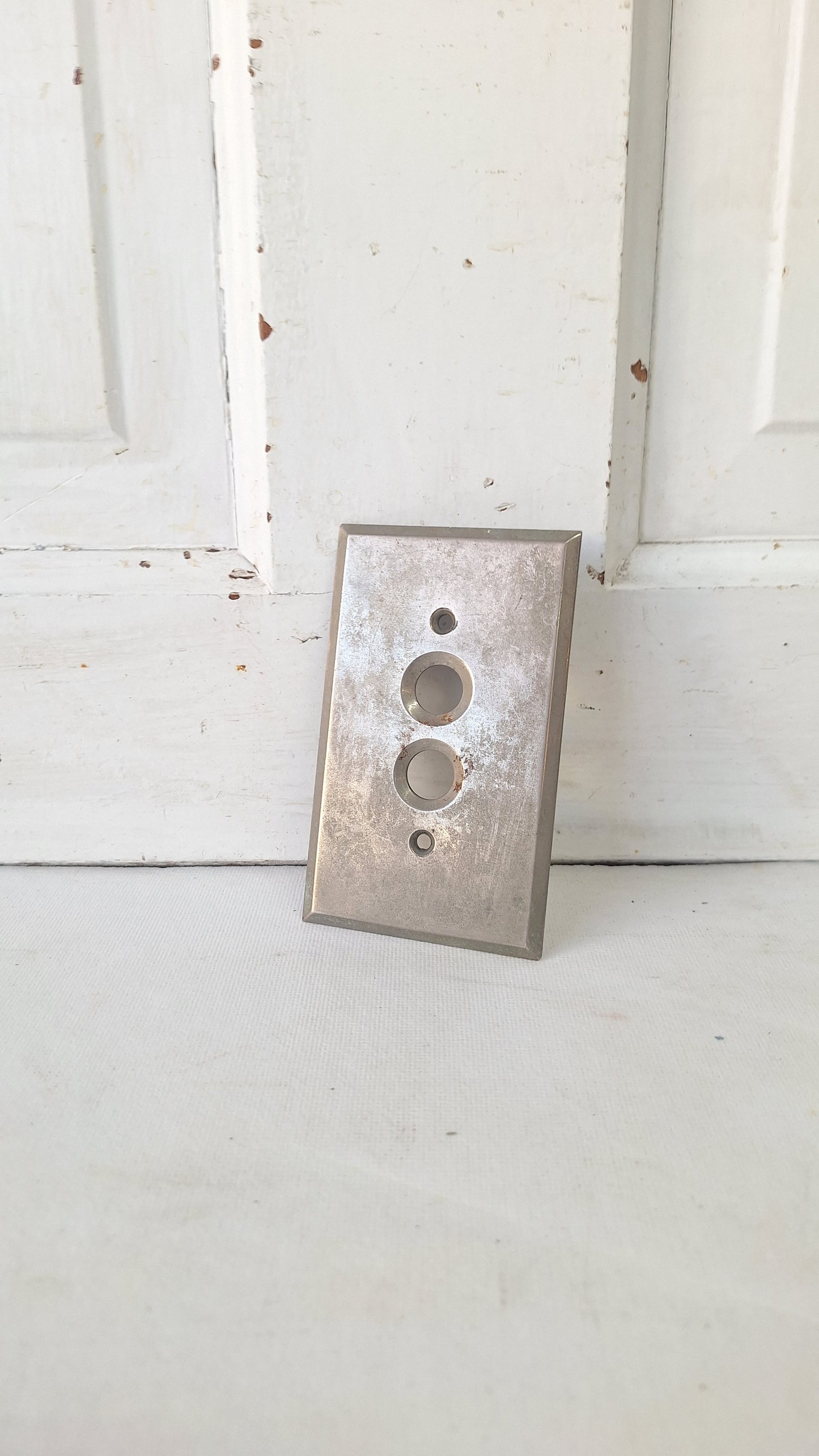 Vintage Nickel Plated, Cast Brass Push Button Switch Plate Cover