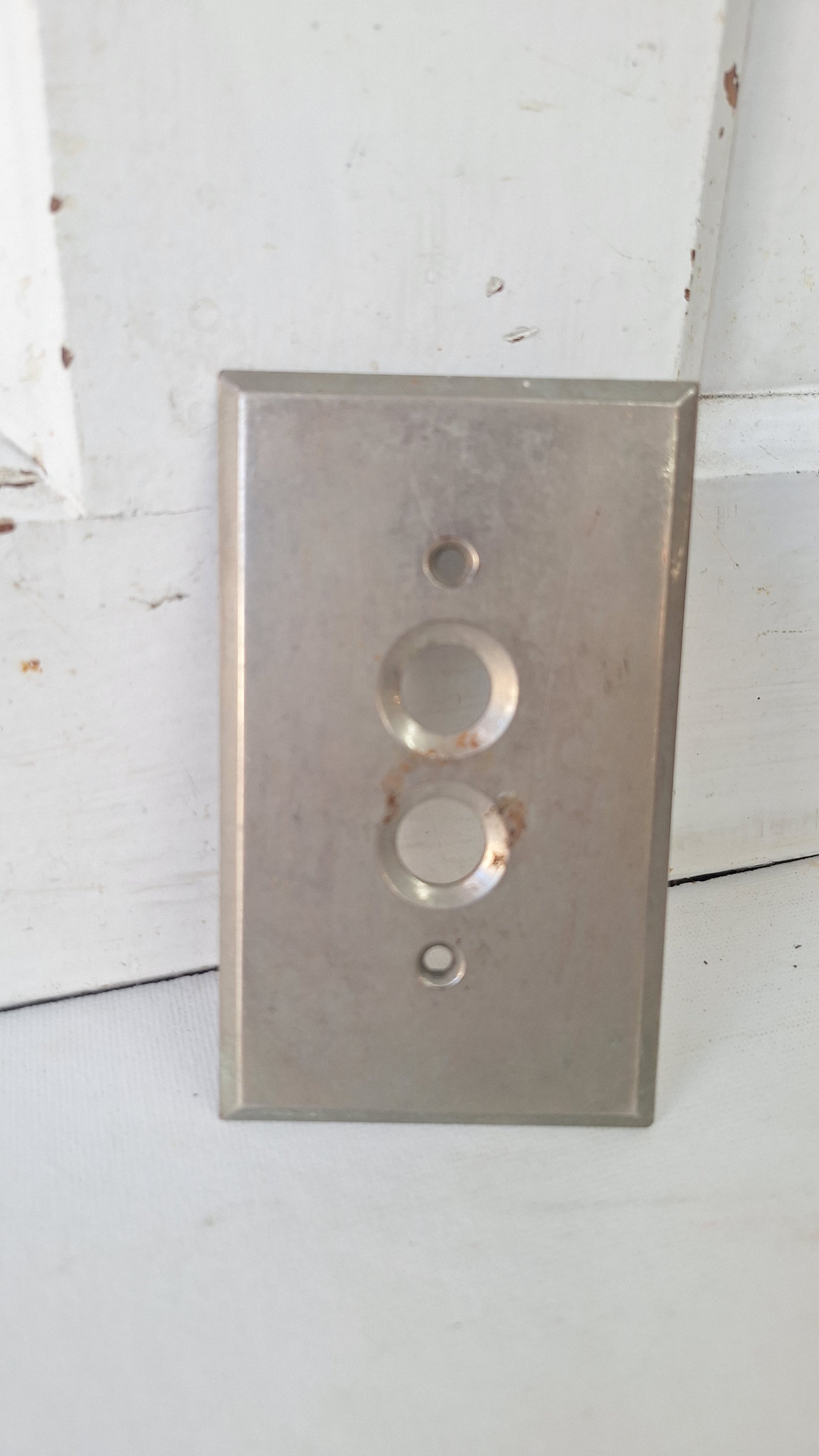 Vintage Nickel Plated, Cast Brass Push Button Switch Plate Cover