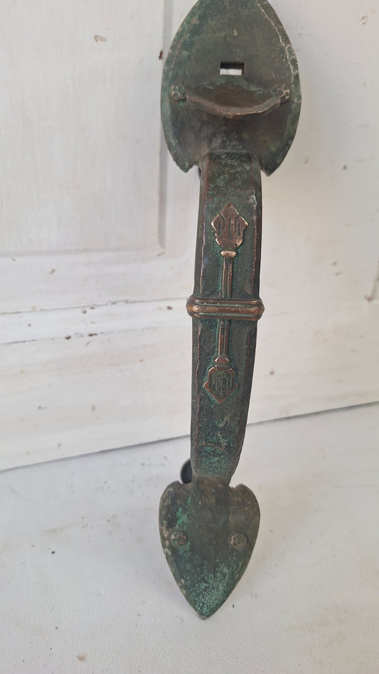 Vintage Solid Bronze Thumb Latch Pull, Large Entry Door Handle