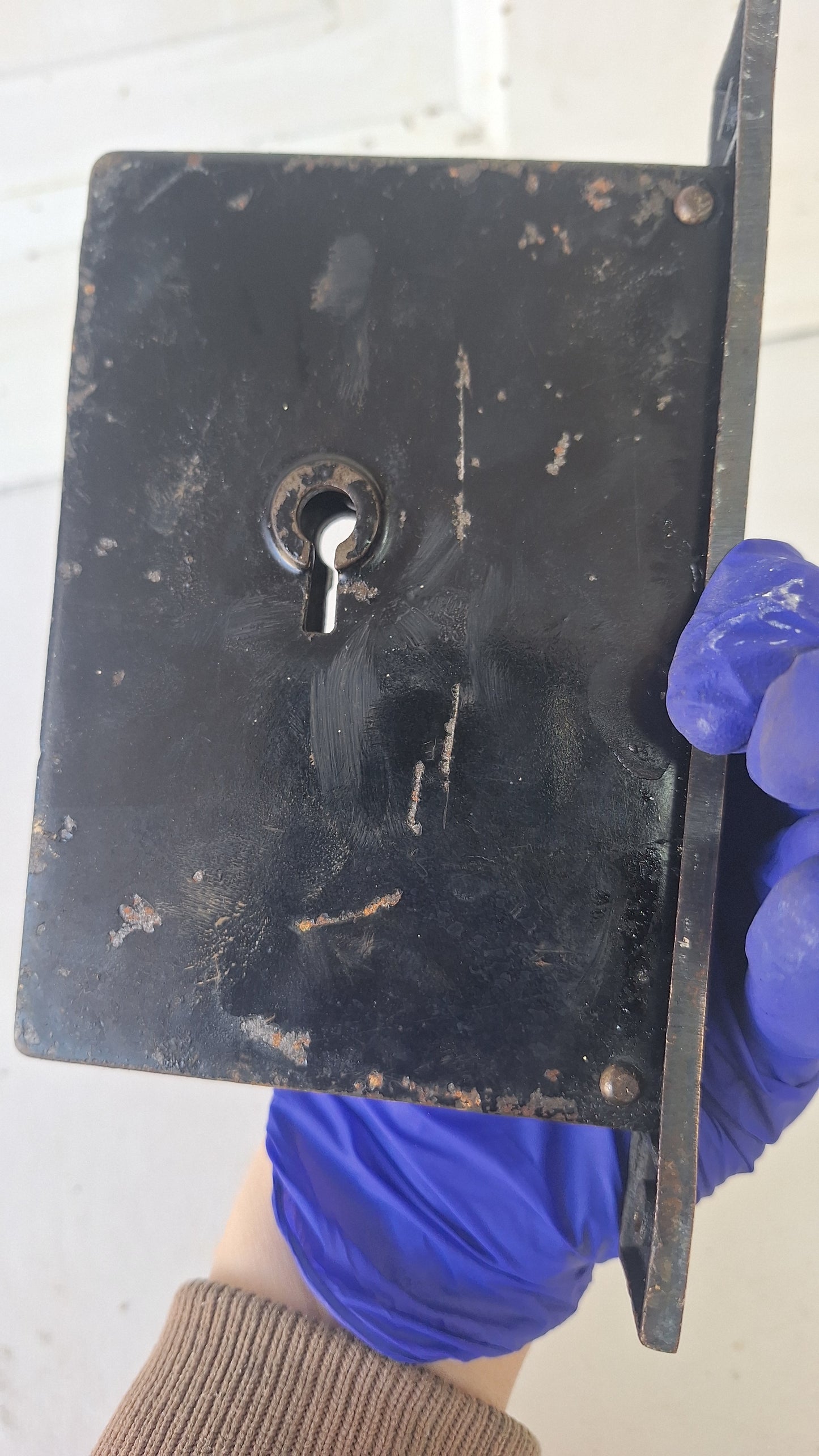 Antique Pocket Door Mortise Lock, Bronze Faceplate, Cast Iron Body