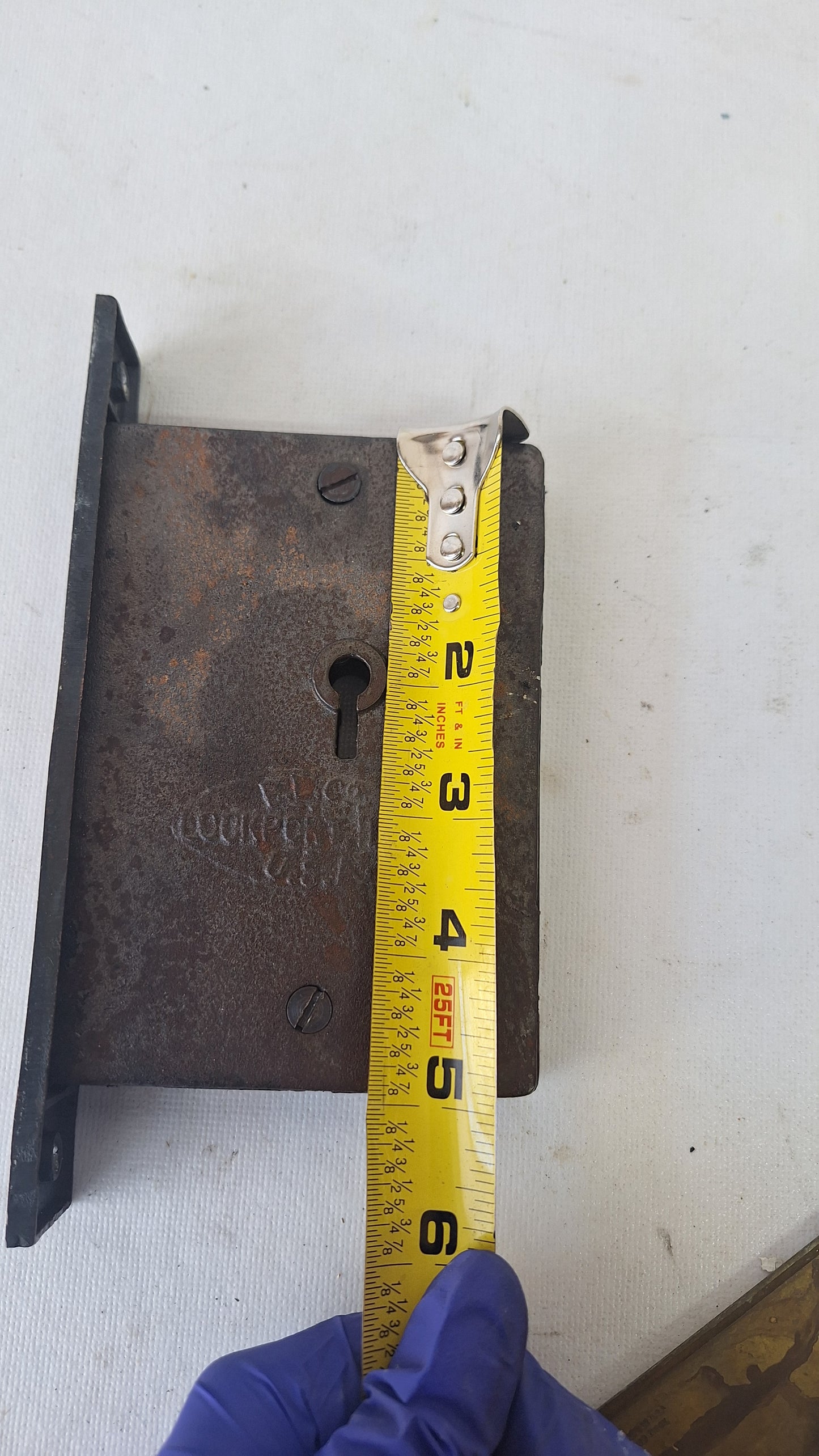 Antique Pocket Door Mortise Lock, Bronze Faceplate, Cast Iron Body