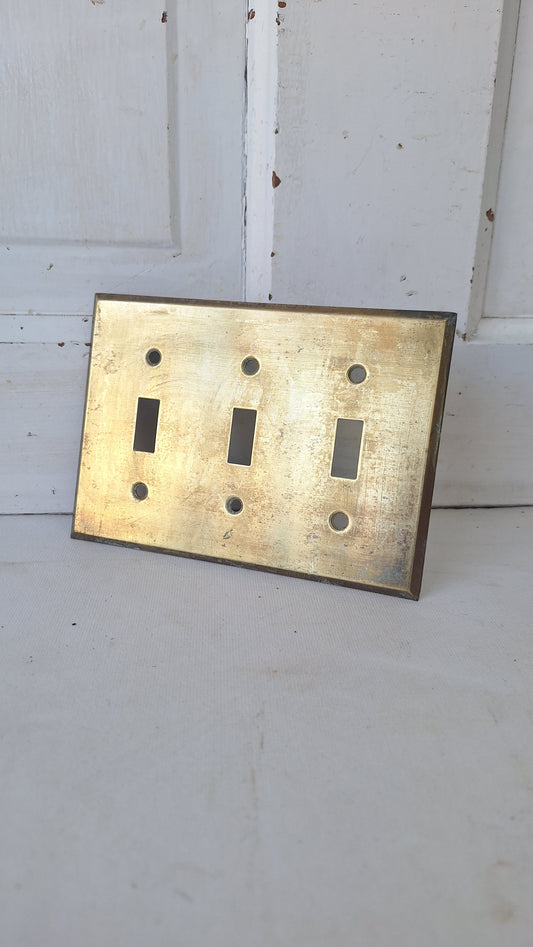 Vintage Brass Triple Light Switch Plate, Wall Switchplate