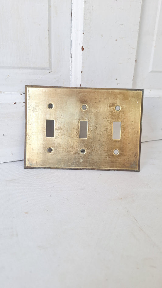 Vintage Brass Triple Light Switch Plate, Wall Switchplate