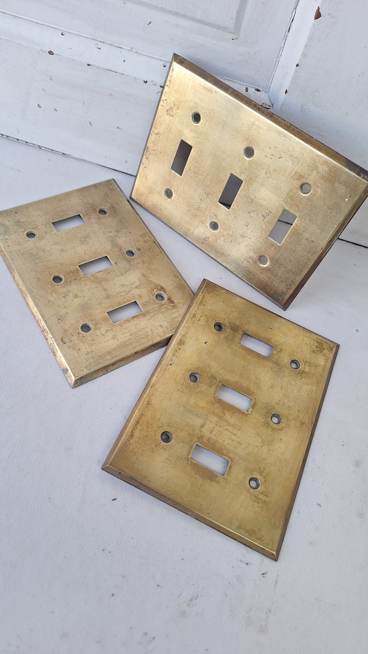 Vintage Brass Triple Light Switch Plate, Wall Switchplate