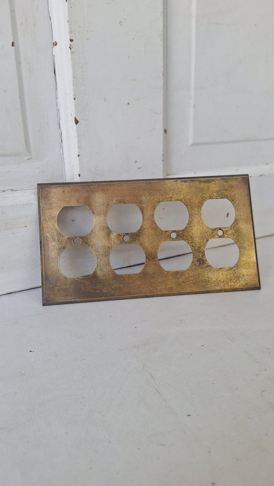 Vintage Brass Four Gang Outlet Cover, Eight Outlet Plate