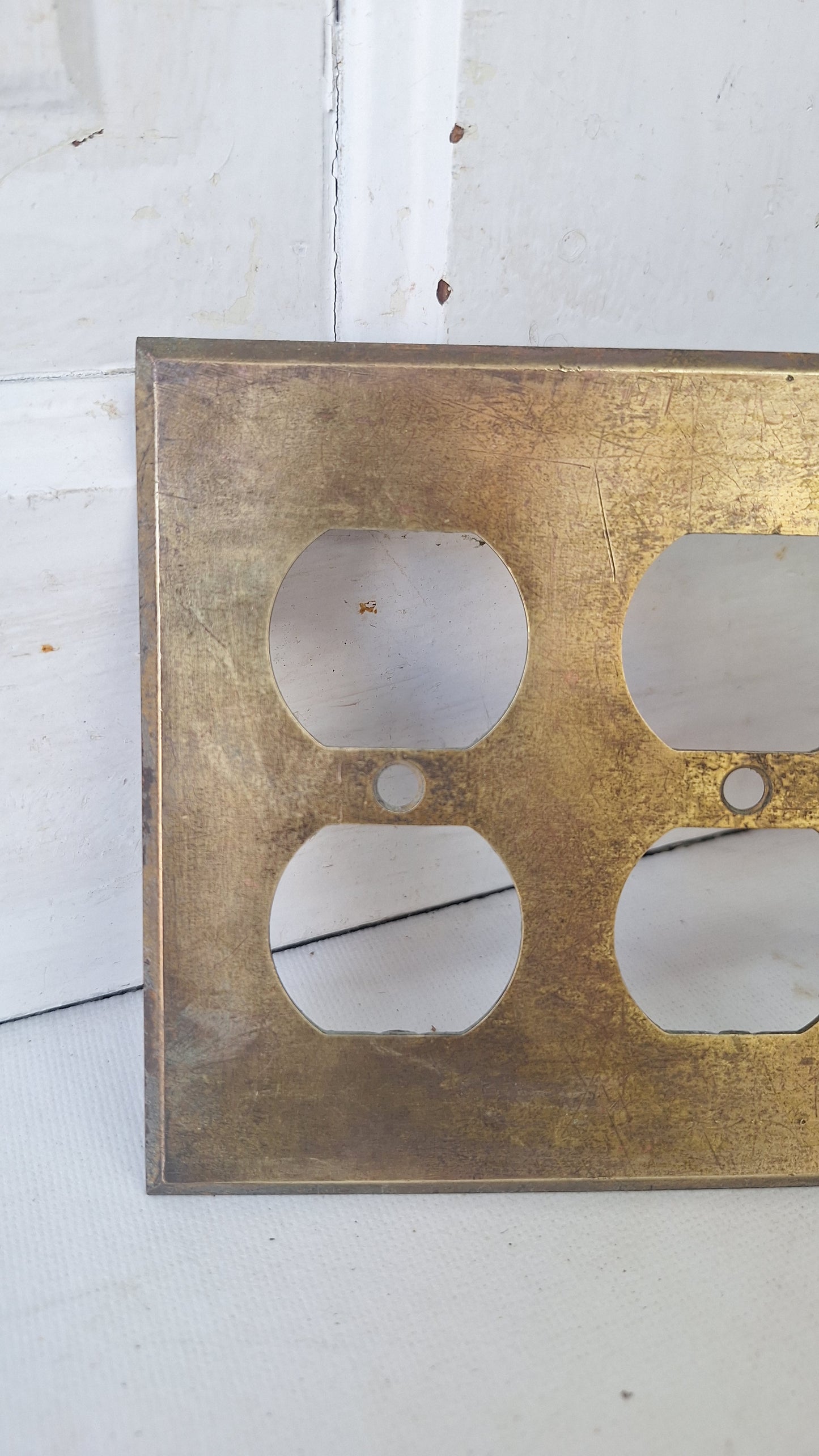 Vintage Brass Four Gang Outlet Cover, Eight Outlet Plate