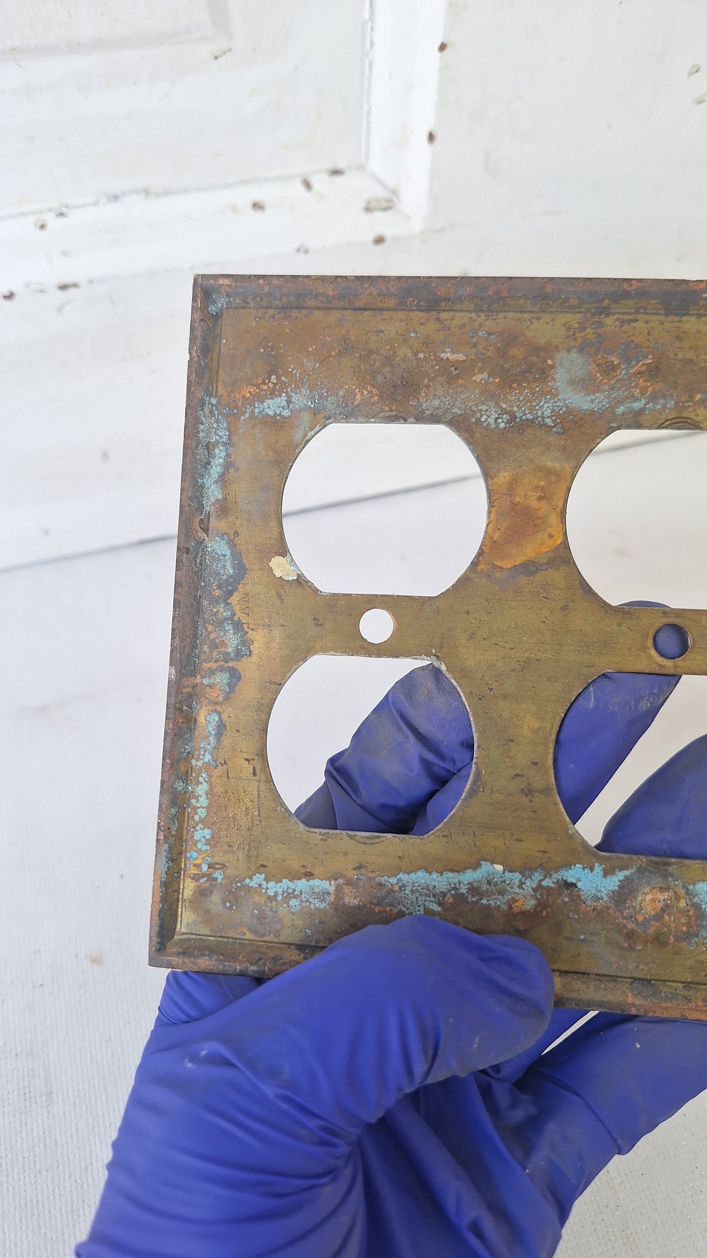 Vintage Brass Four Gang Outlet Cover, Eight Outlet Plate