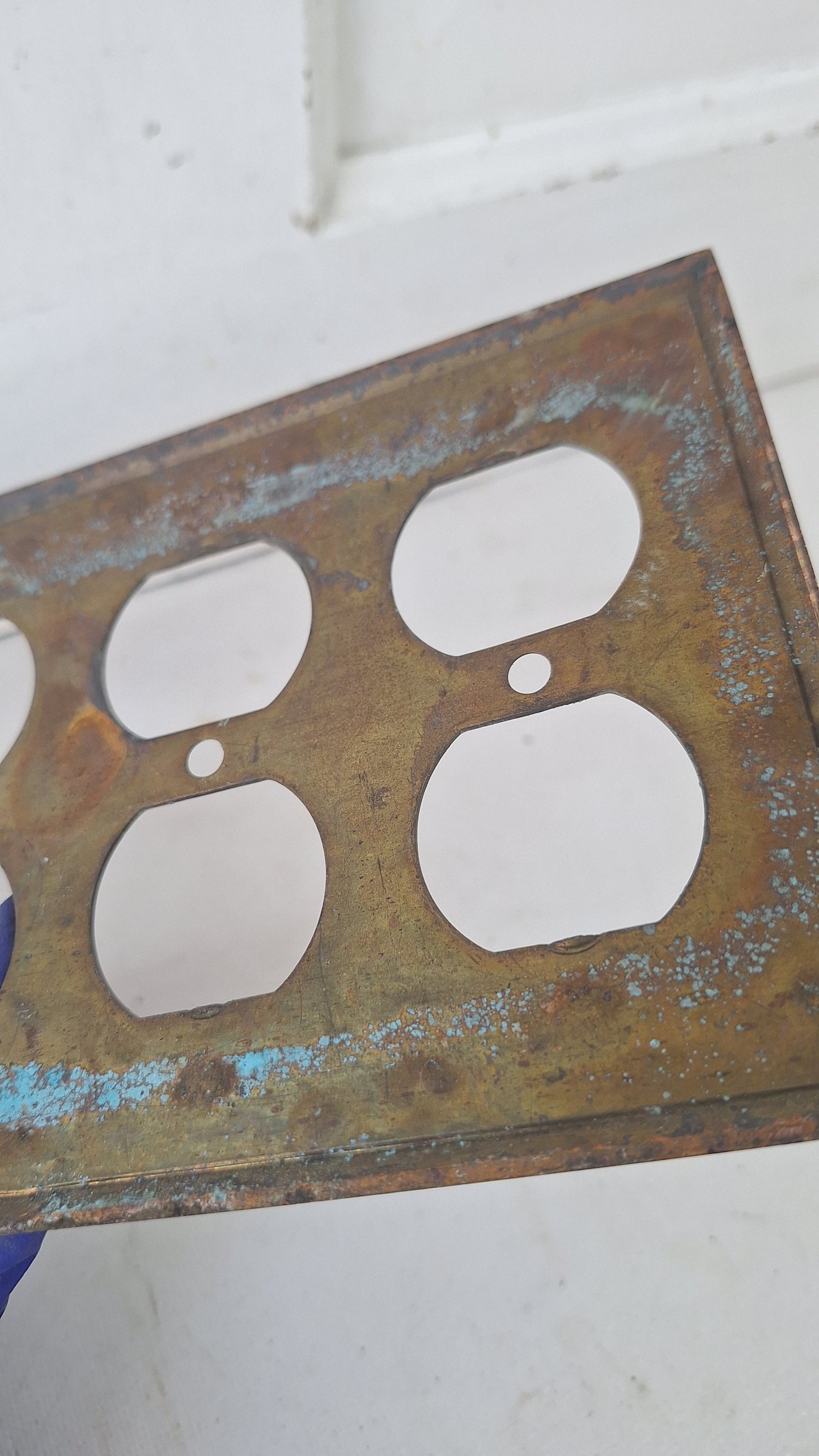 Vintage Brass Four Gang Outlet Cover, Eight Outlet Plate