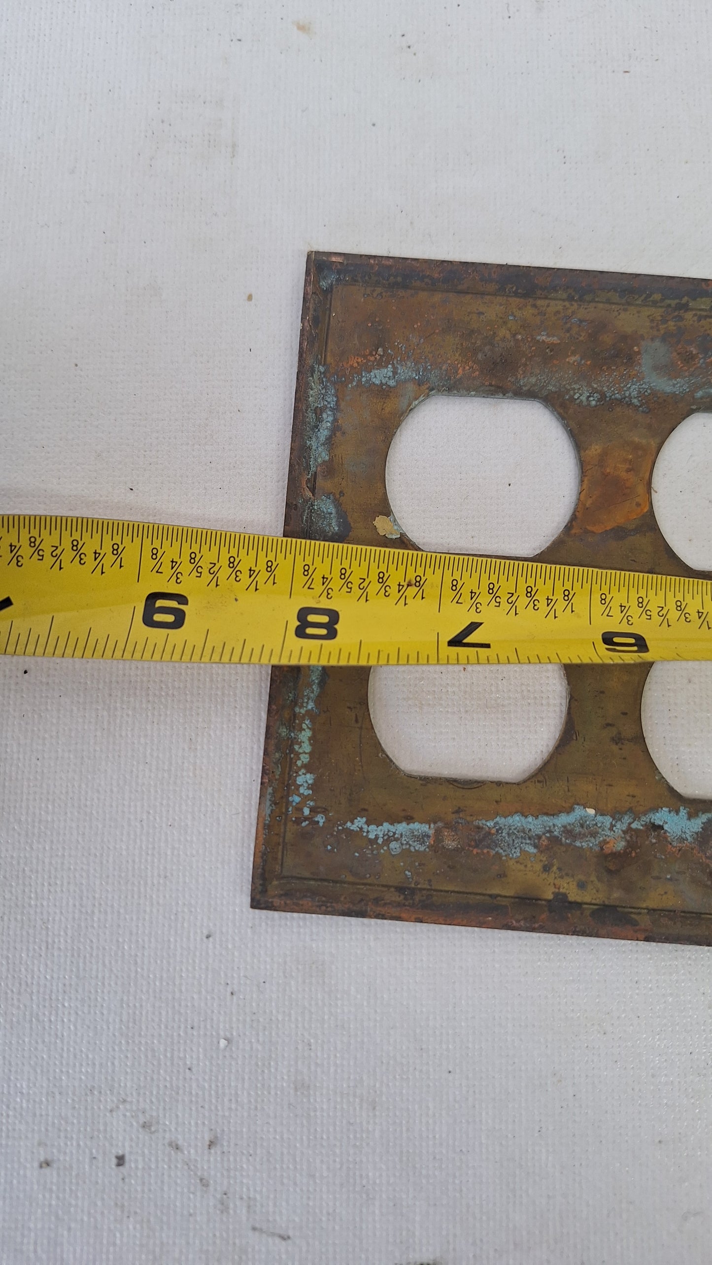 Vintage Brass Four Gang Outlet Cover, Eight Outlet Plate