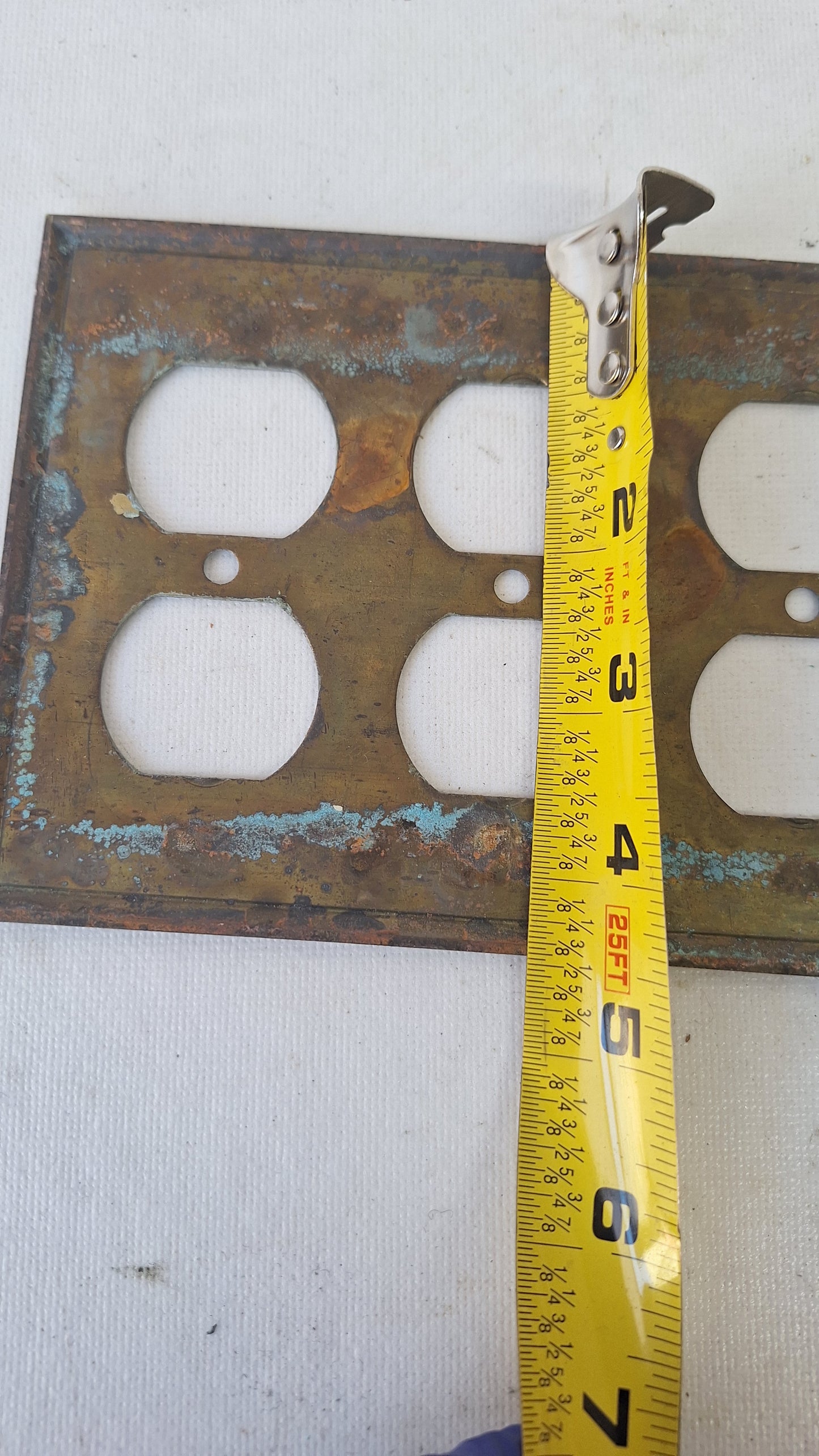 Vintage Brass Four Gang Outlet Cover, Eight Outlet Plate