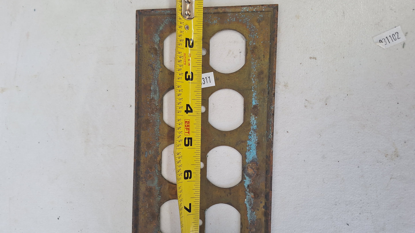Vintage Brass Four Gang Outlet Cover, Eight Outlet Plate