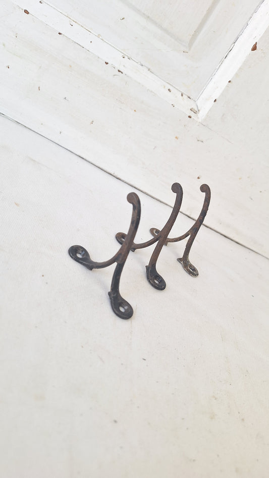 Three Small Antique Hooks, Cast Iron Vintage Hooks