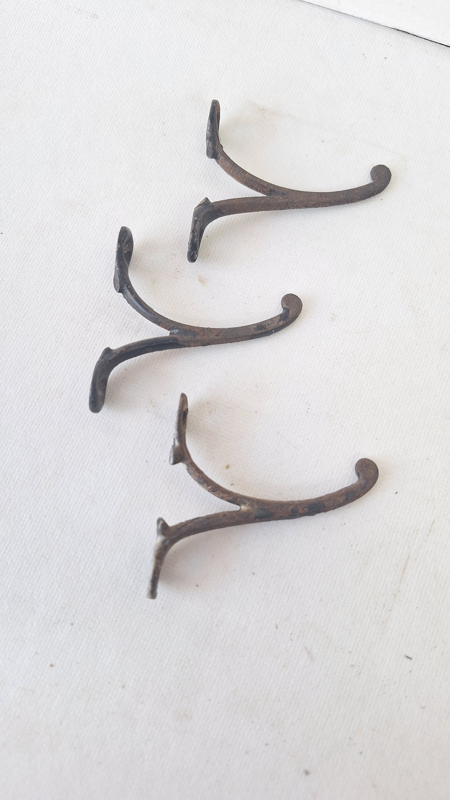 Three Small Antique Hooks, Cast Iron Vintage Hooks