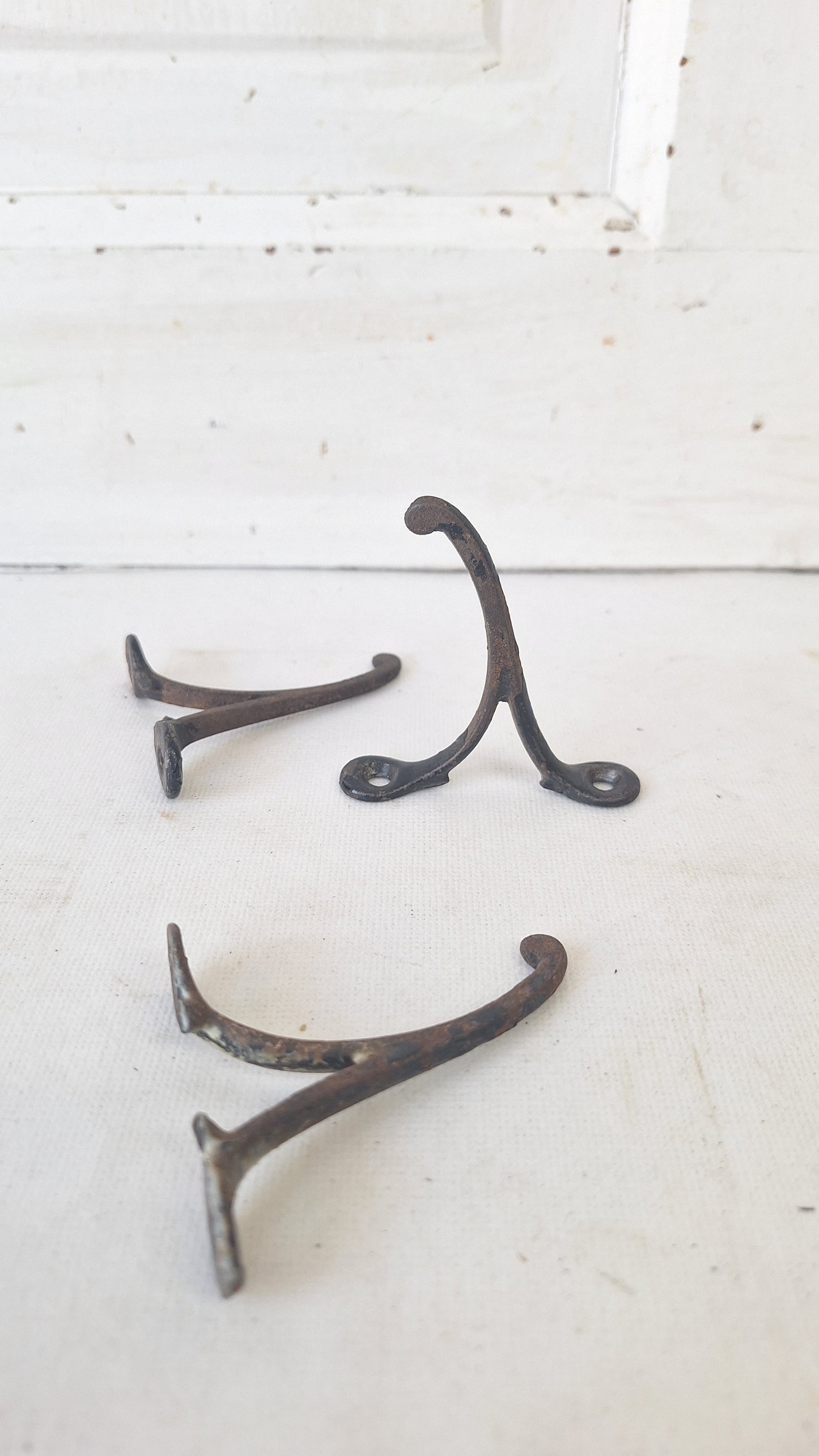 Three Small Antique Hooks, Cast Iron Vintage Hooks