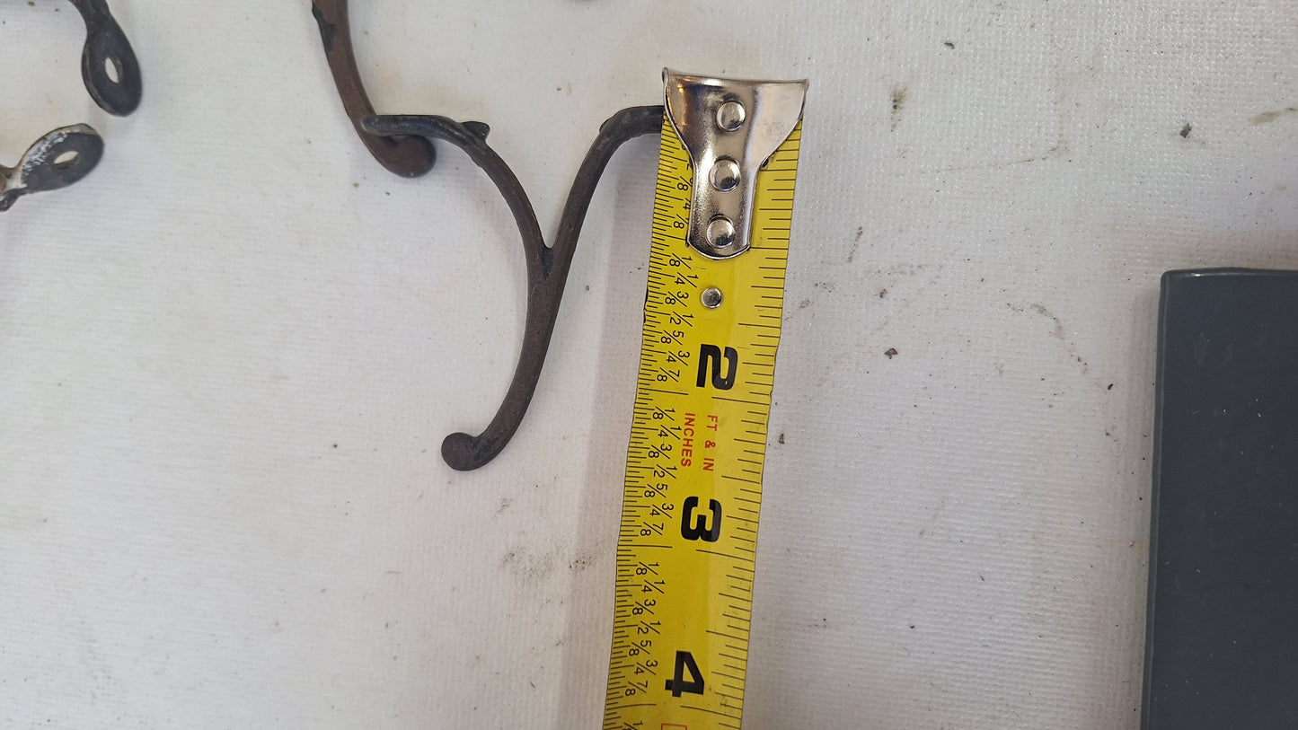 Three Small Antique Hooks, Cast Iron Vintage Hooks