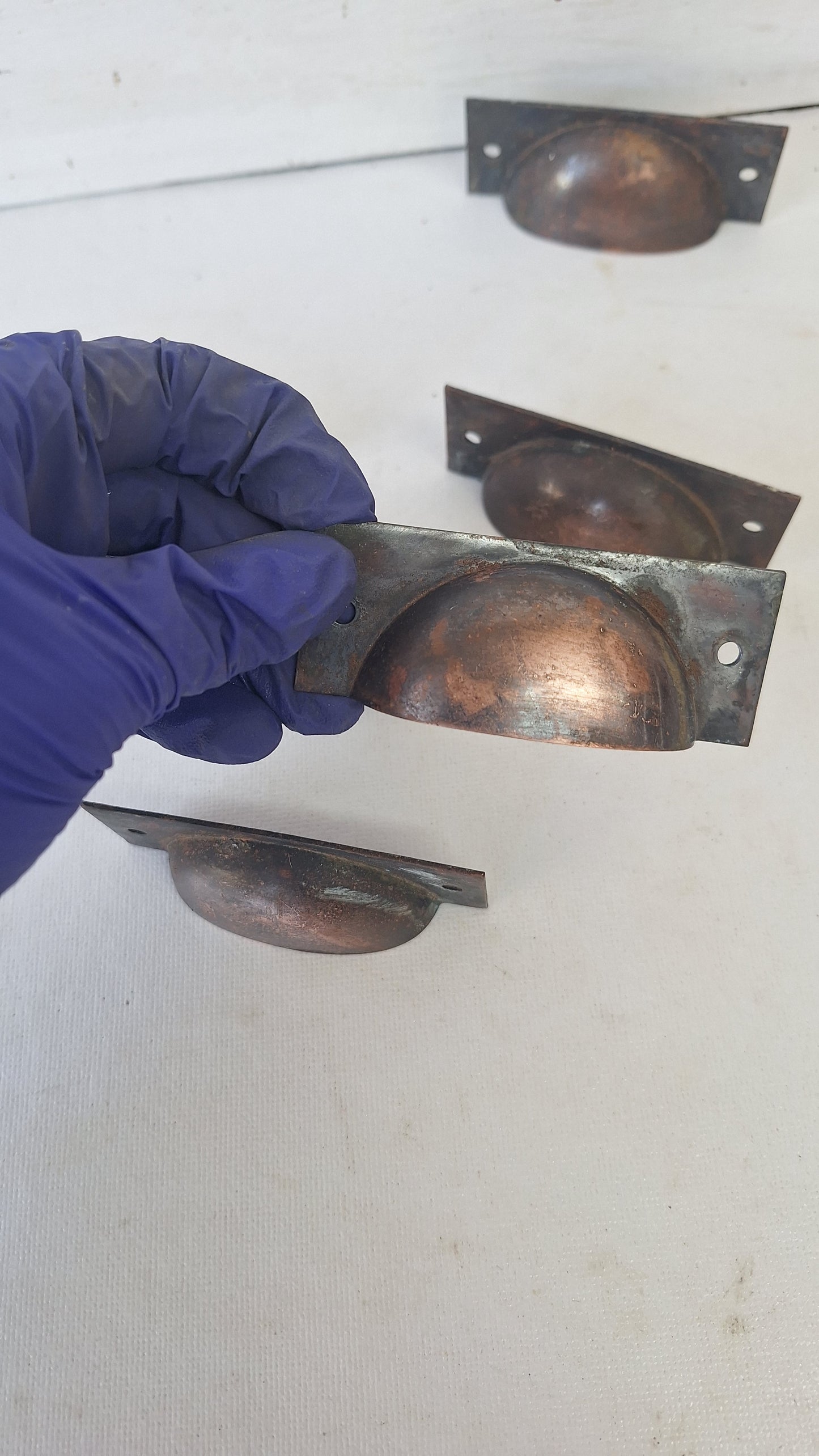 6 Vintage Cup Pulls, Copper Plated Drawer Handles