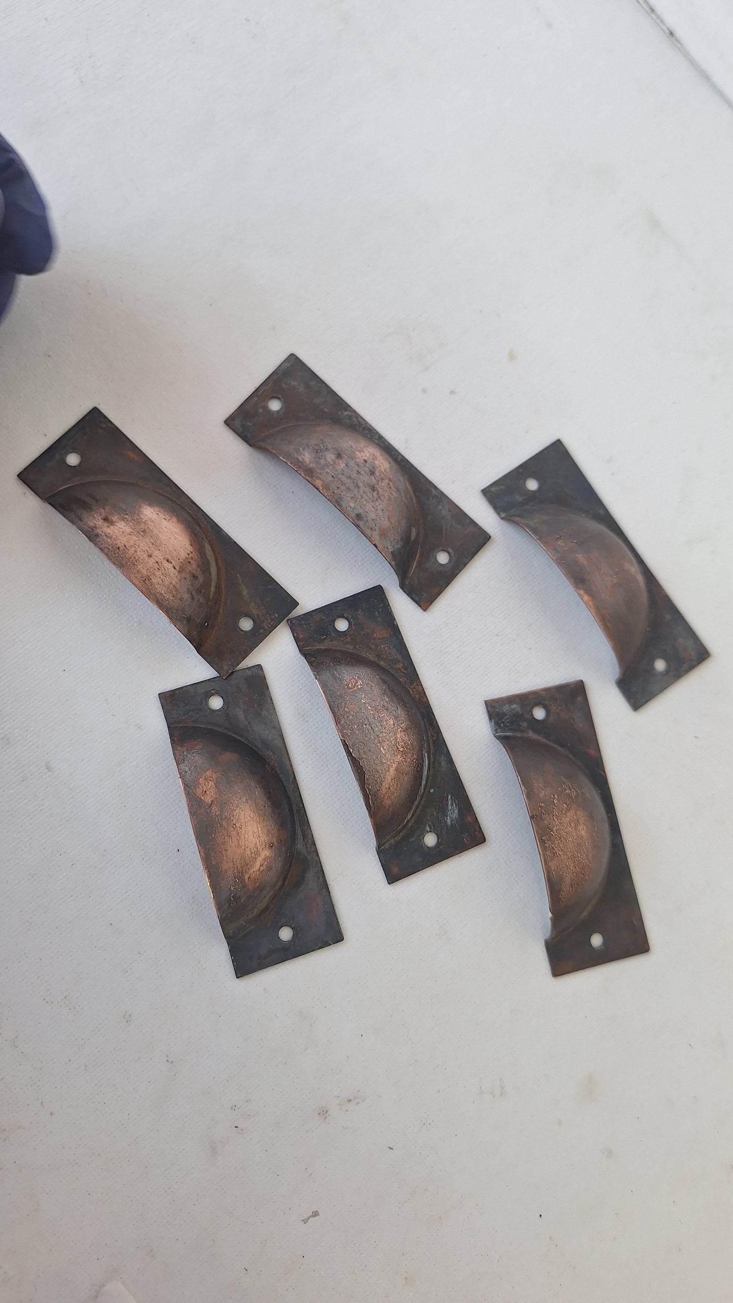 6 Vintage Cup Pulls, Copper Plated Drawer Handles