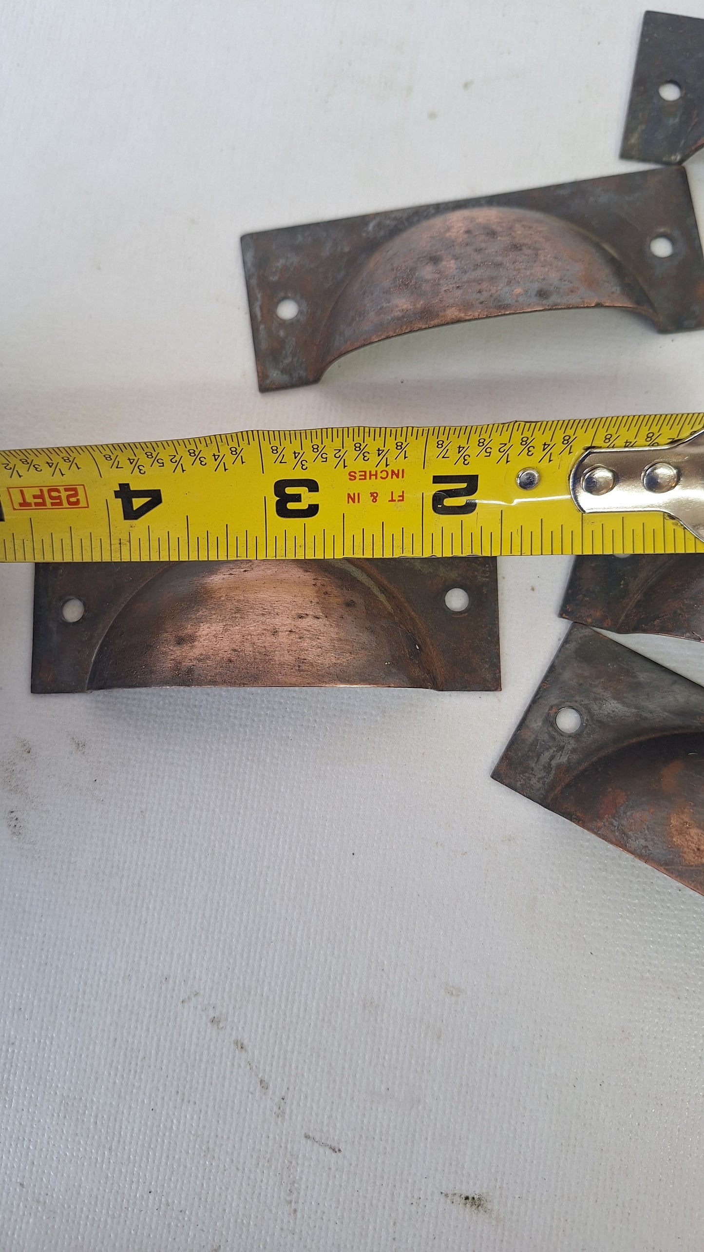 6 Vintage Cup Pulls, Copper Plated Drawer Handles