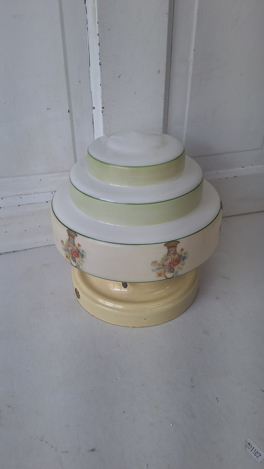 Wedding Cake Style Vintage Ceiling Light, Floral Stencil Glass and Porcelain Fixture