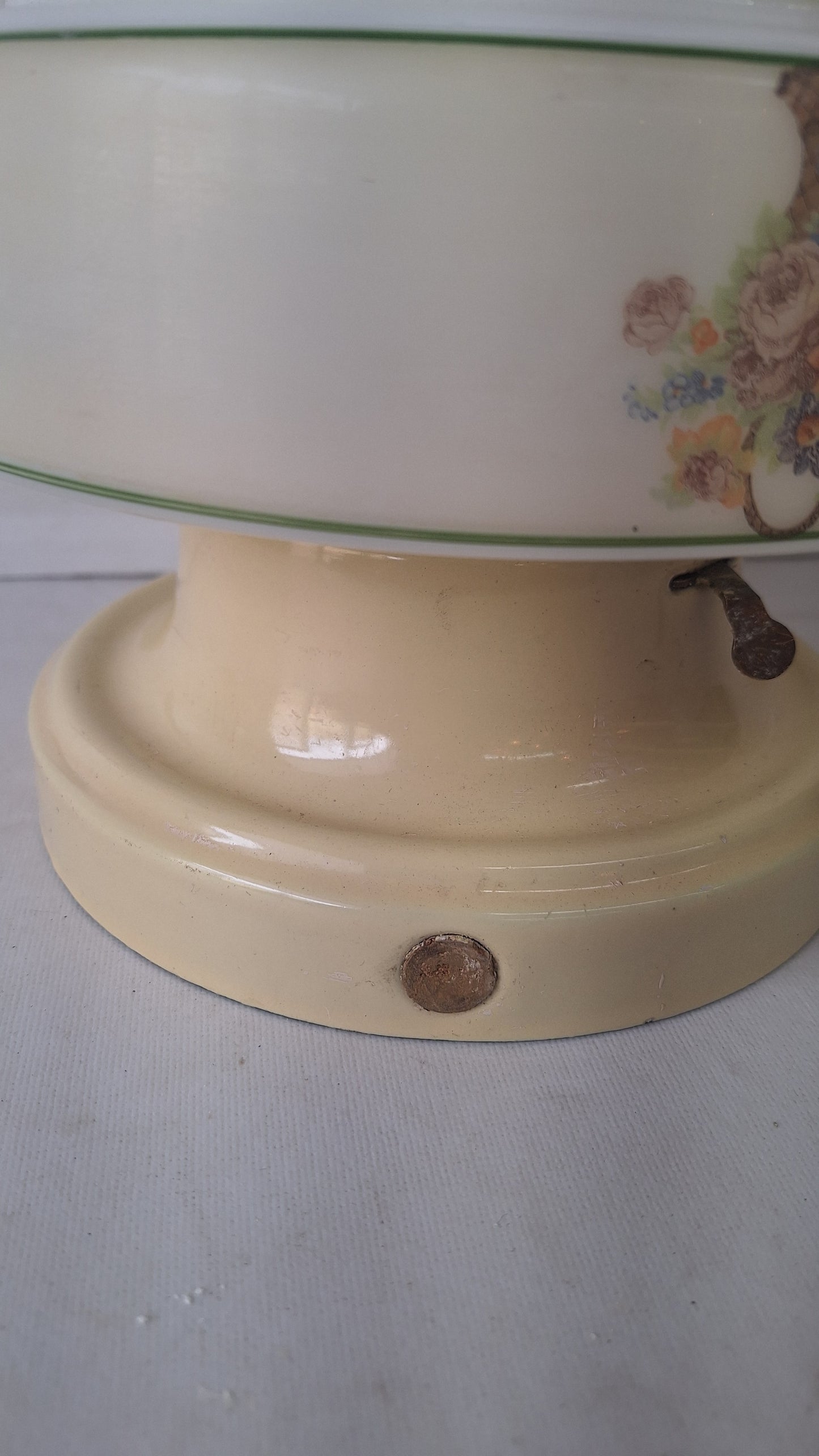Wedding Cake Style Vintage Ceiling Light, Floral Stencil Glass and Porcelain Fixture