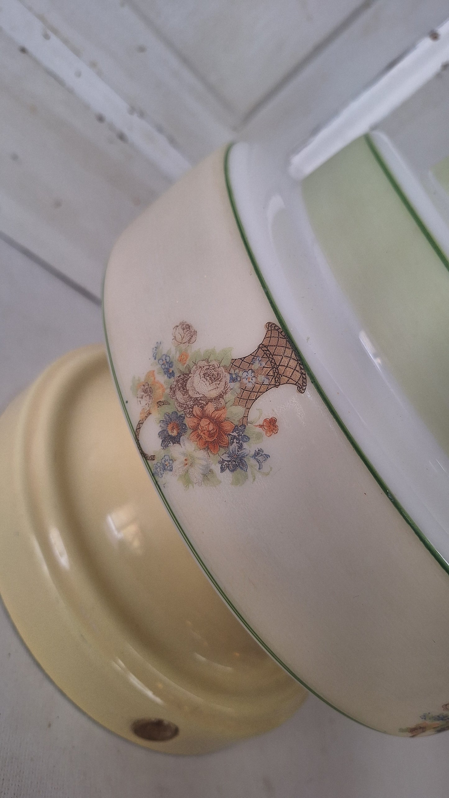 Wedding Cake Style Vintage Ceiling Light, Floral Stencil Glass and Porcelain Fixture