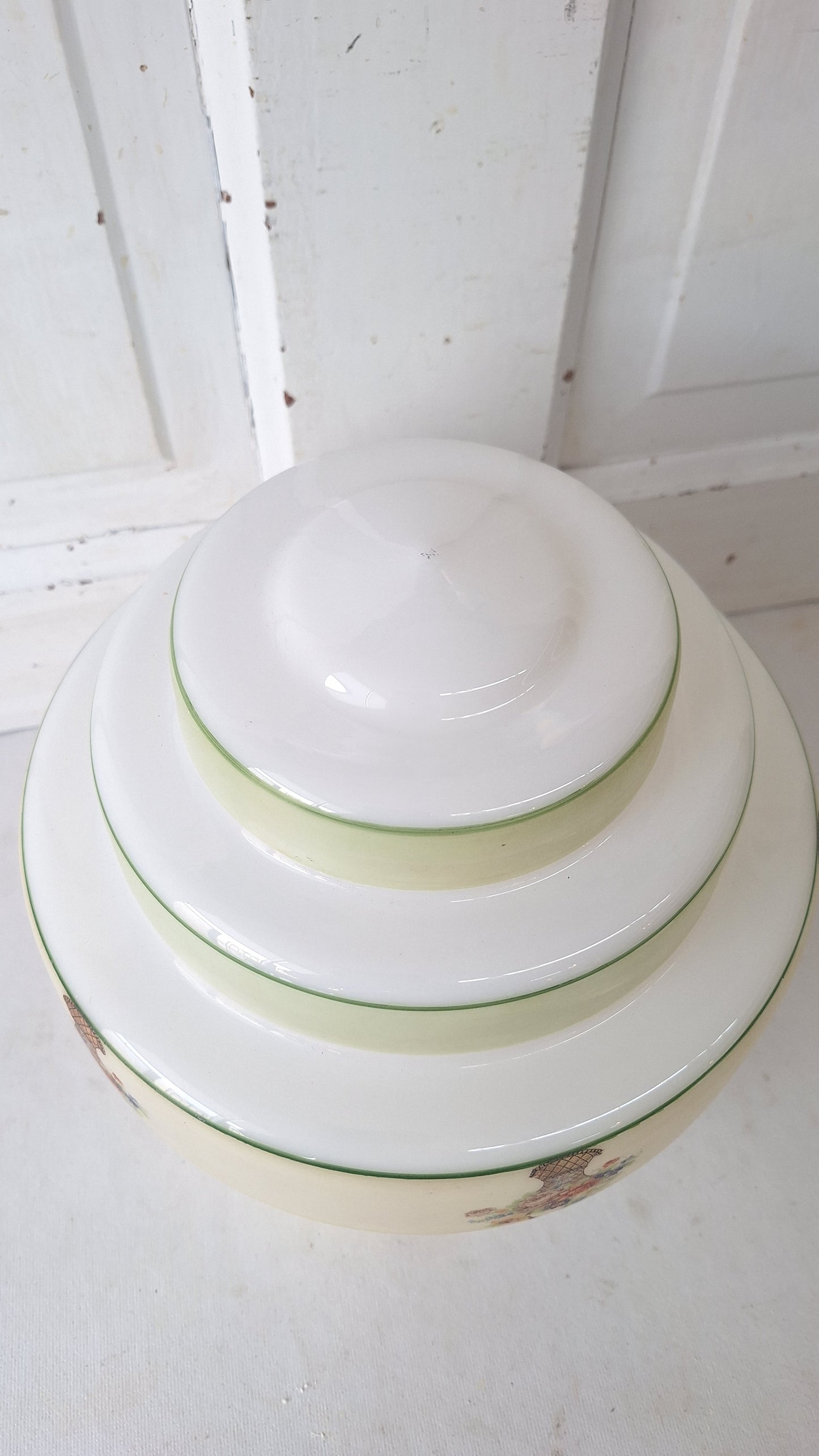 Wedding Cake Style Vintage Ceiling Light, Floral Stencil Glass and Porcelain Fixture