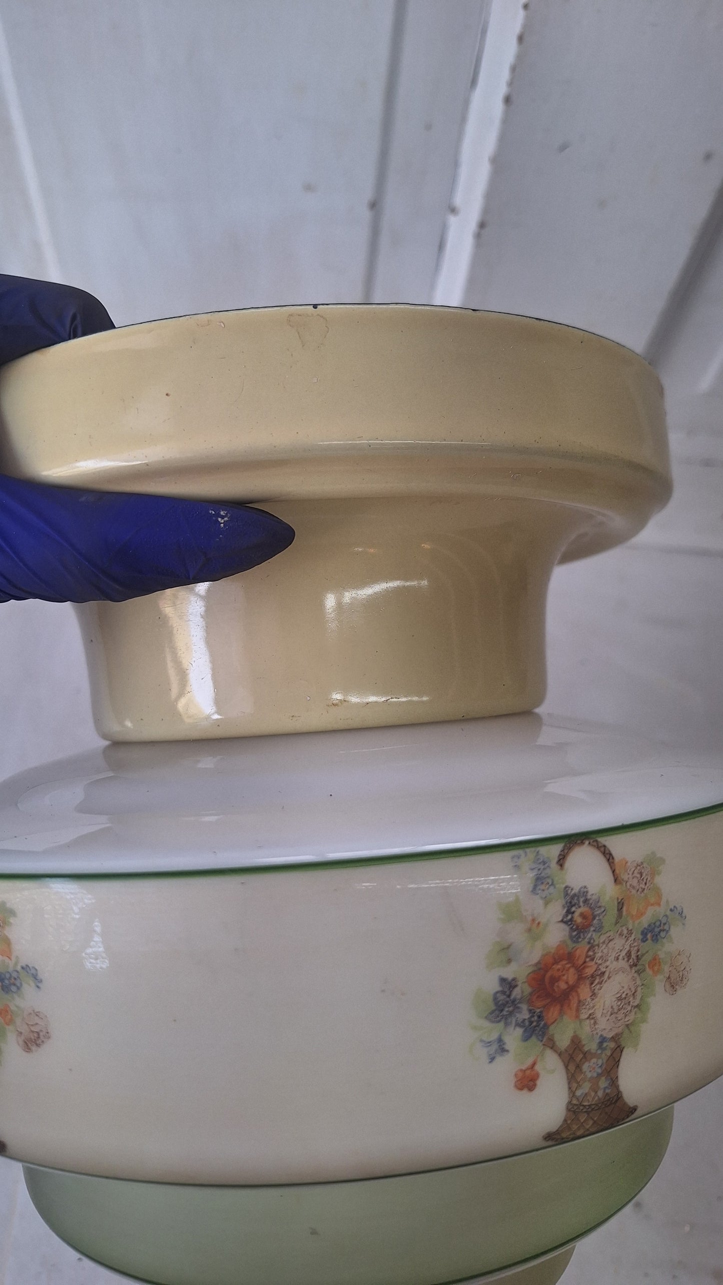 Wedding Cake Style Vintage Ceiling Light, Floral Stencil Glass and Porcelain Fixture