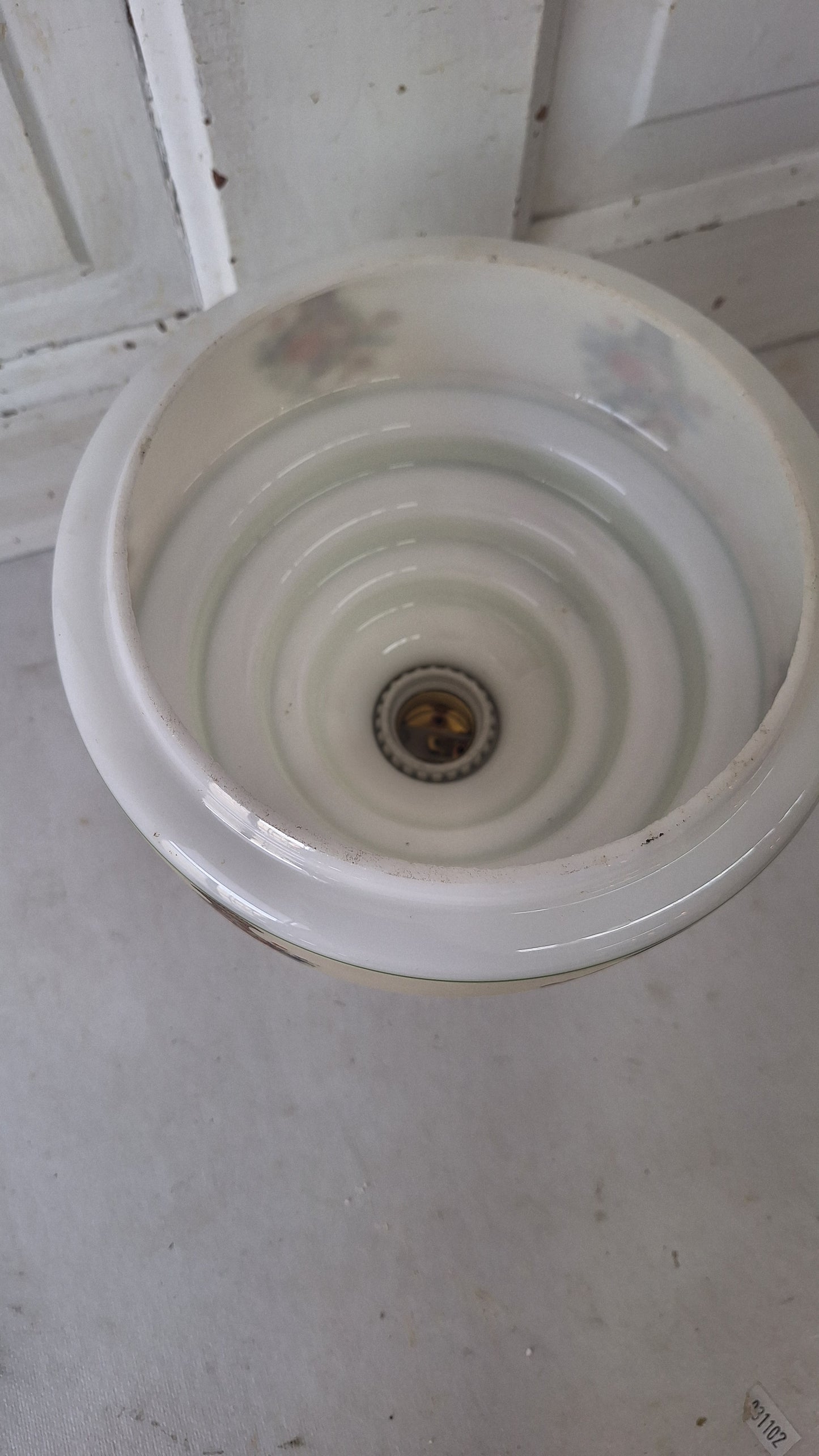 Wedding Cake Style Vintage Ceiling Light, Floral Stencil Glass and Porcelain Fixture
