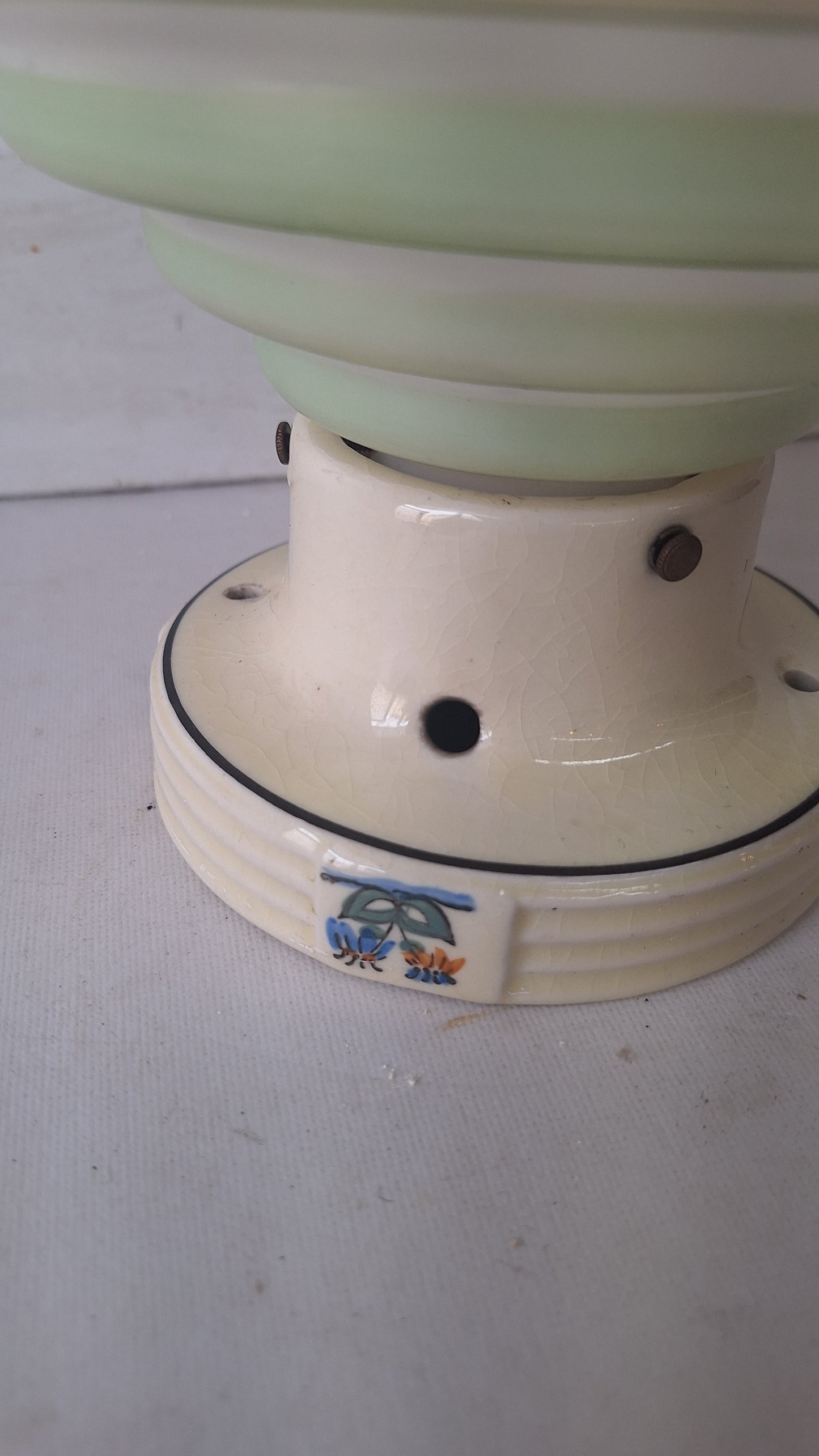 Wedding Cake Style Vintage Ceiling Light, Floral Stencil Glass and Porcelain Fixture