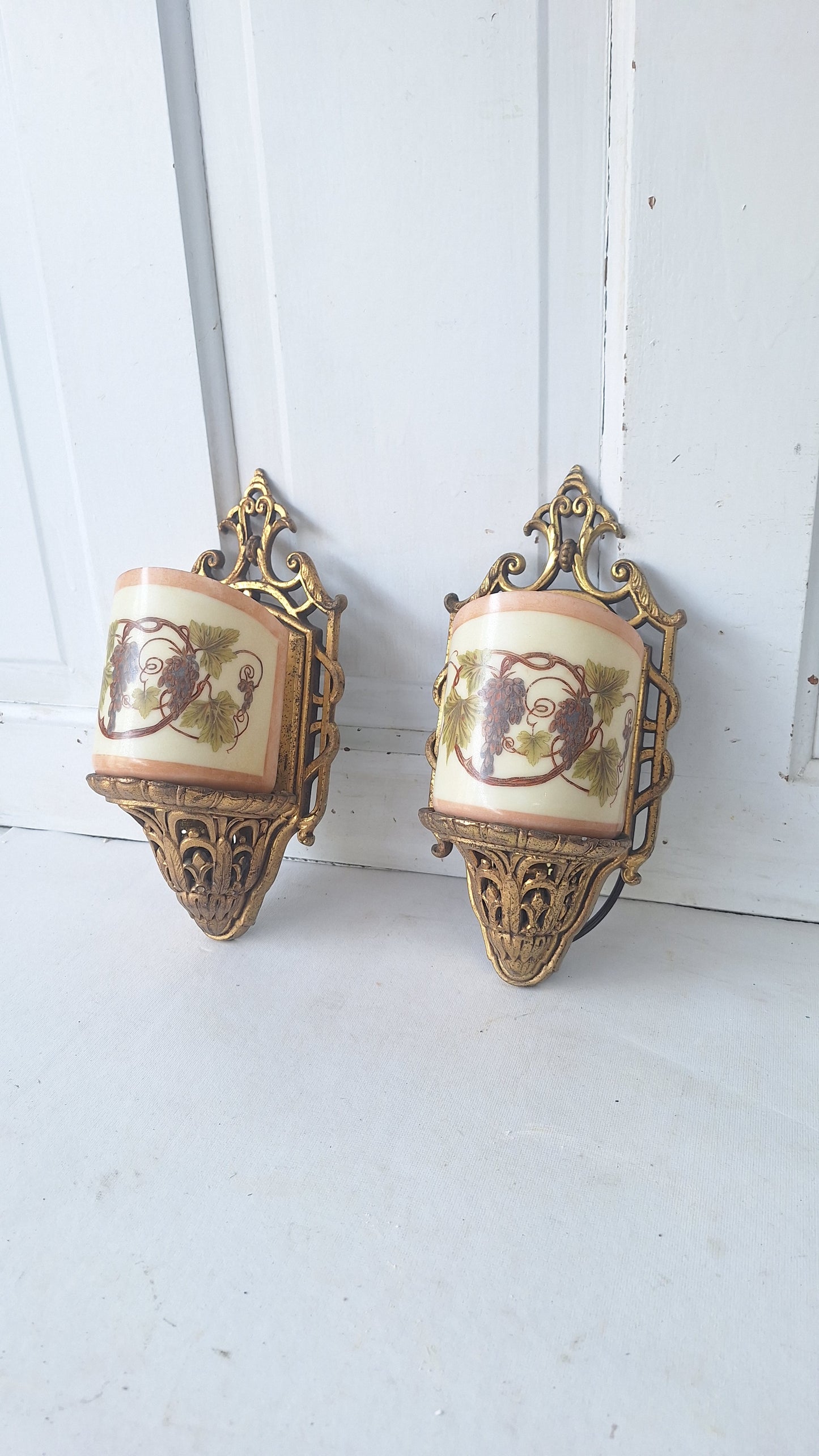 Lightolier Ornate Slip Shade Sconces, Slipshade Grape Design Wall Lights