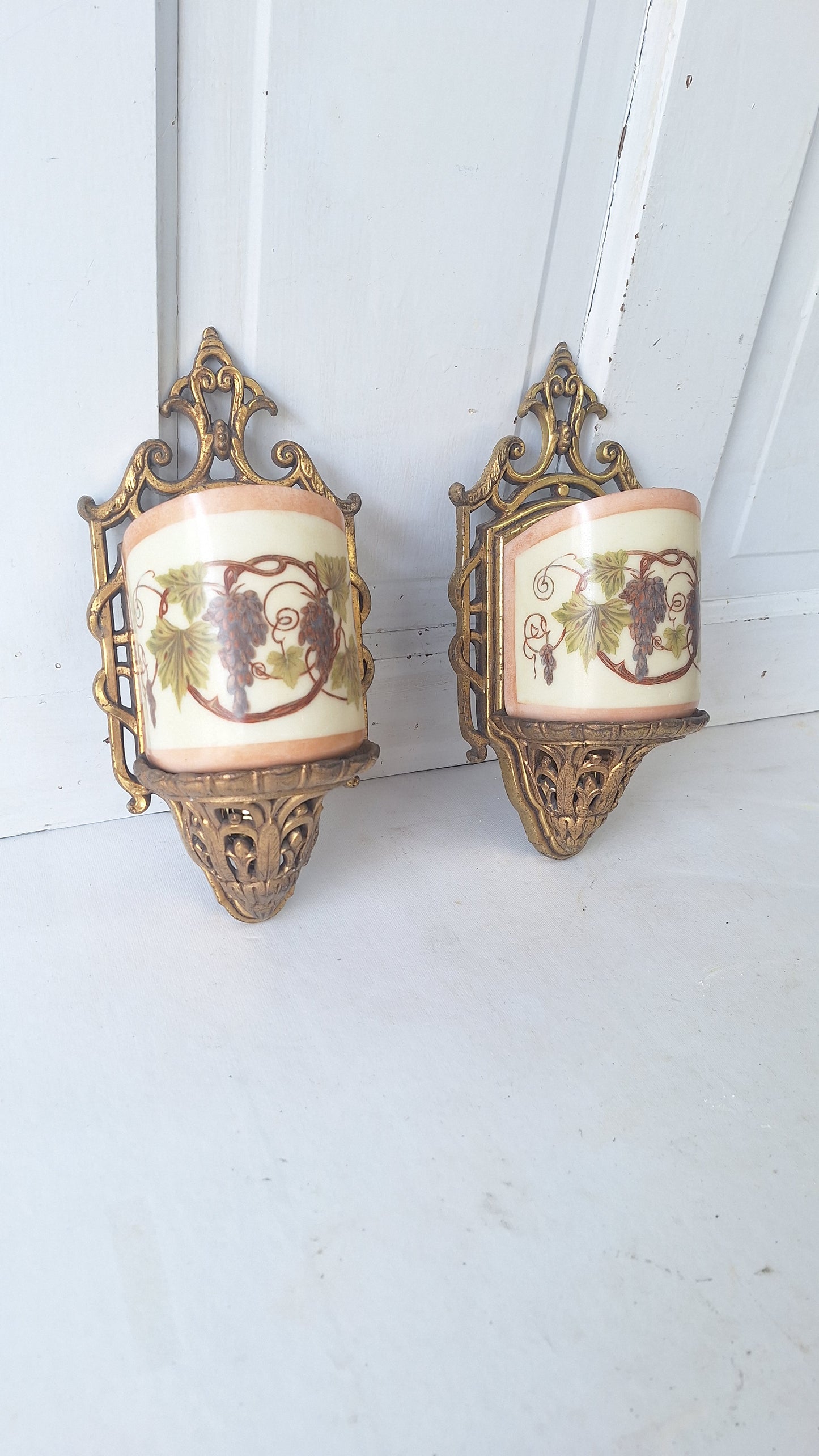 Lightolier Ornate Slip Shade Sconces, Slipshade Grape Design Wall Lights