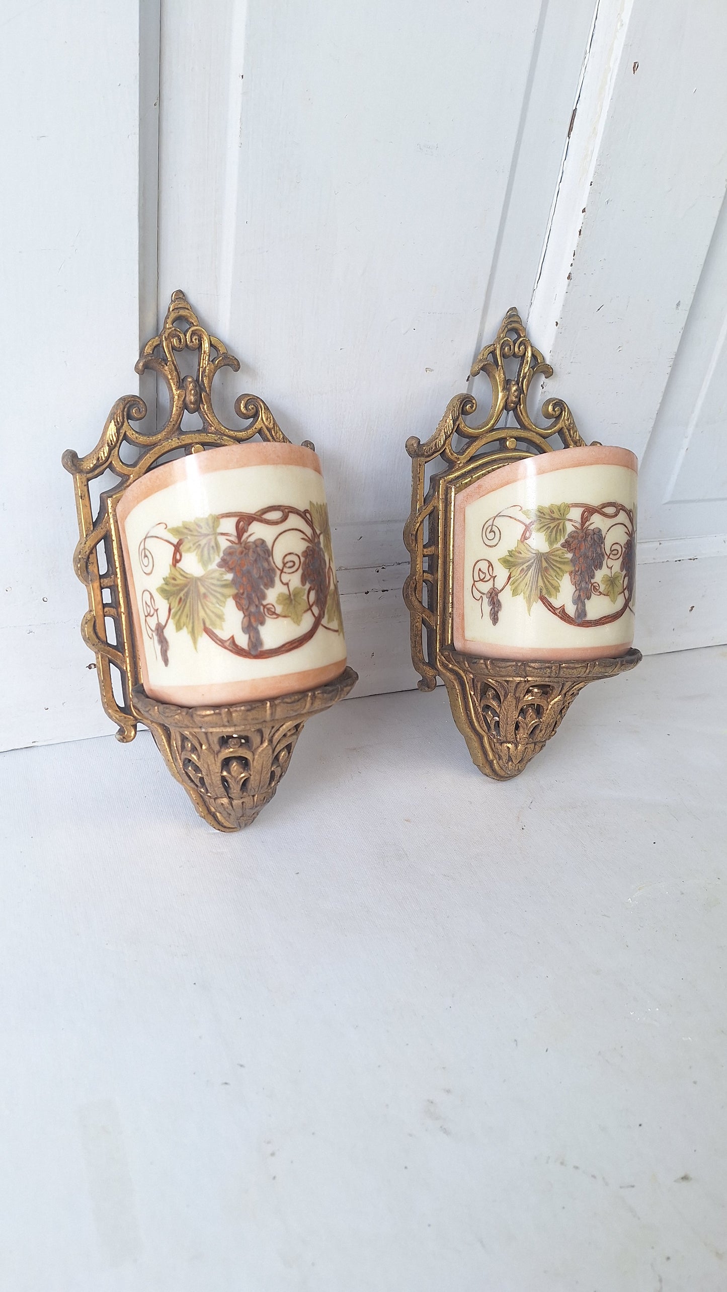 Lightolier Ornate Slip Shade Sconces, Slipshade Grape Design Wall Lights
