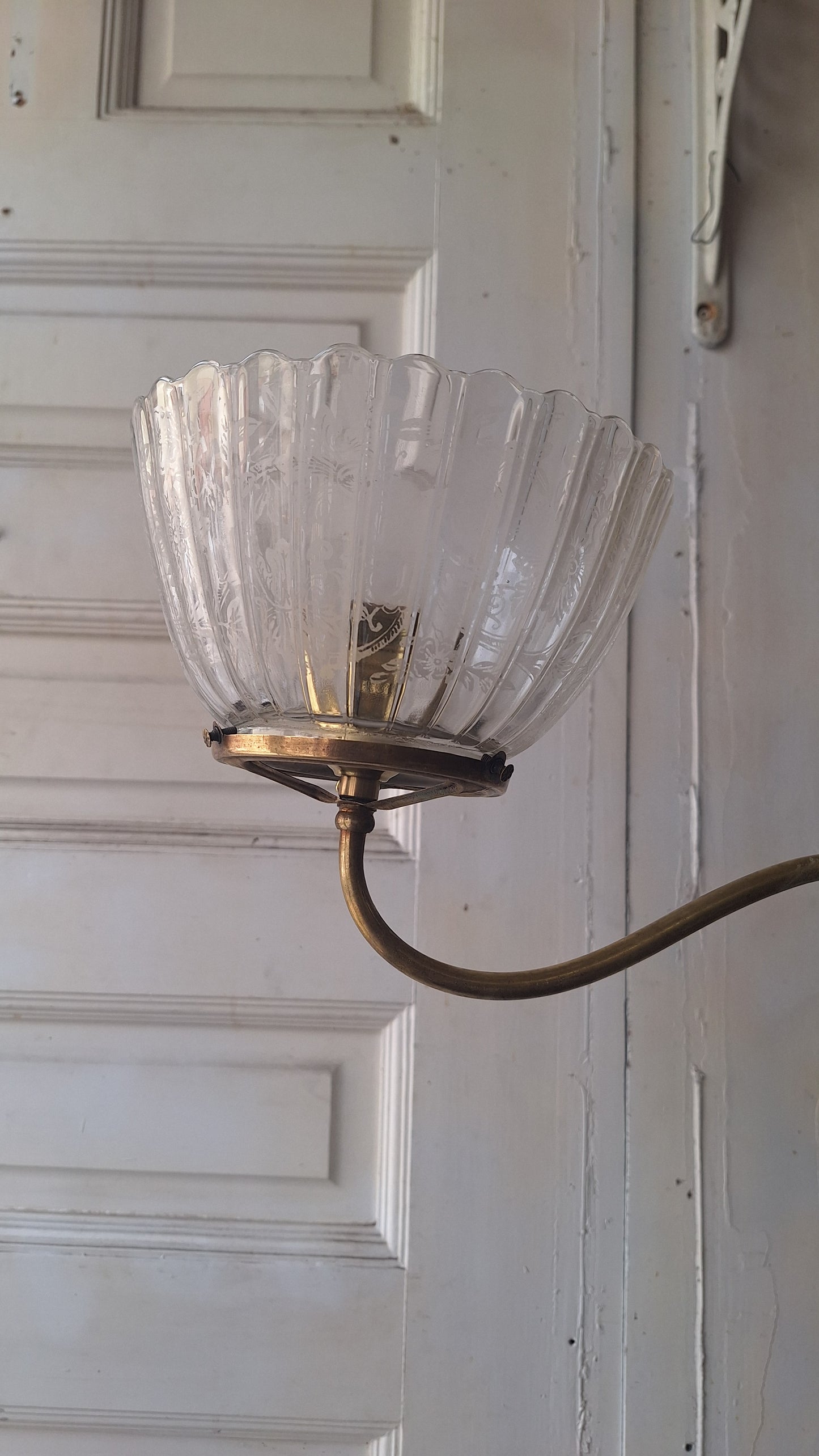 Victorian Gas Chandelier with Etched Glass Shades, Antique Ceiling Light from Victorian Home