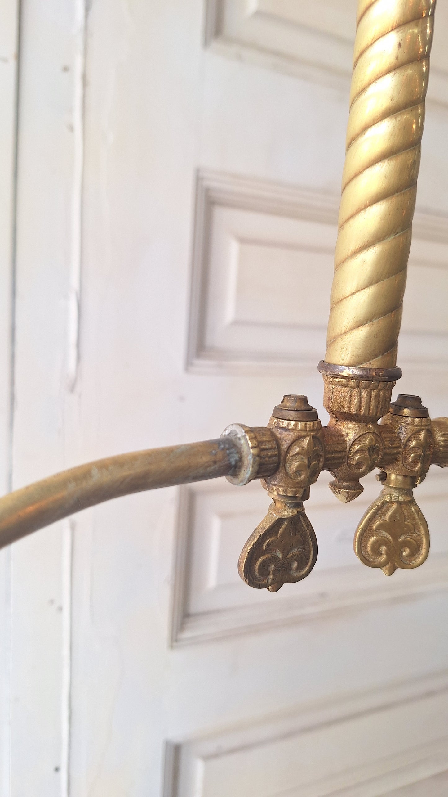 Victorian Gas Chandelier with Etched Glass Shades, Antique Ceiling Light from Victorian Home