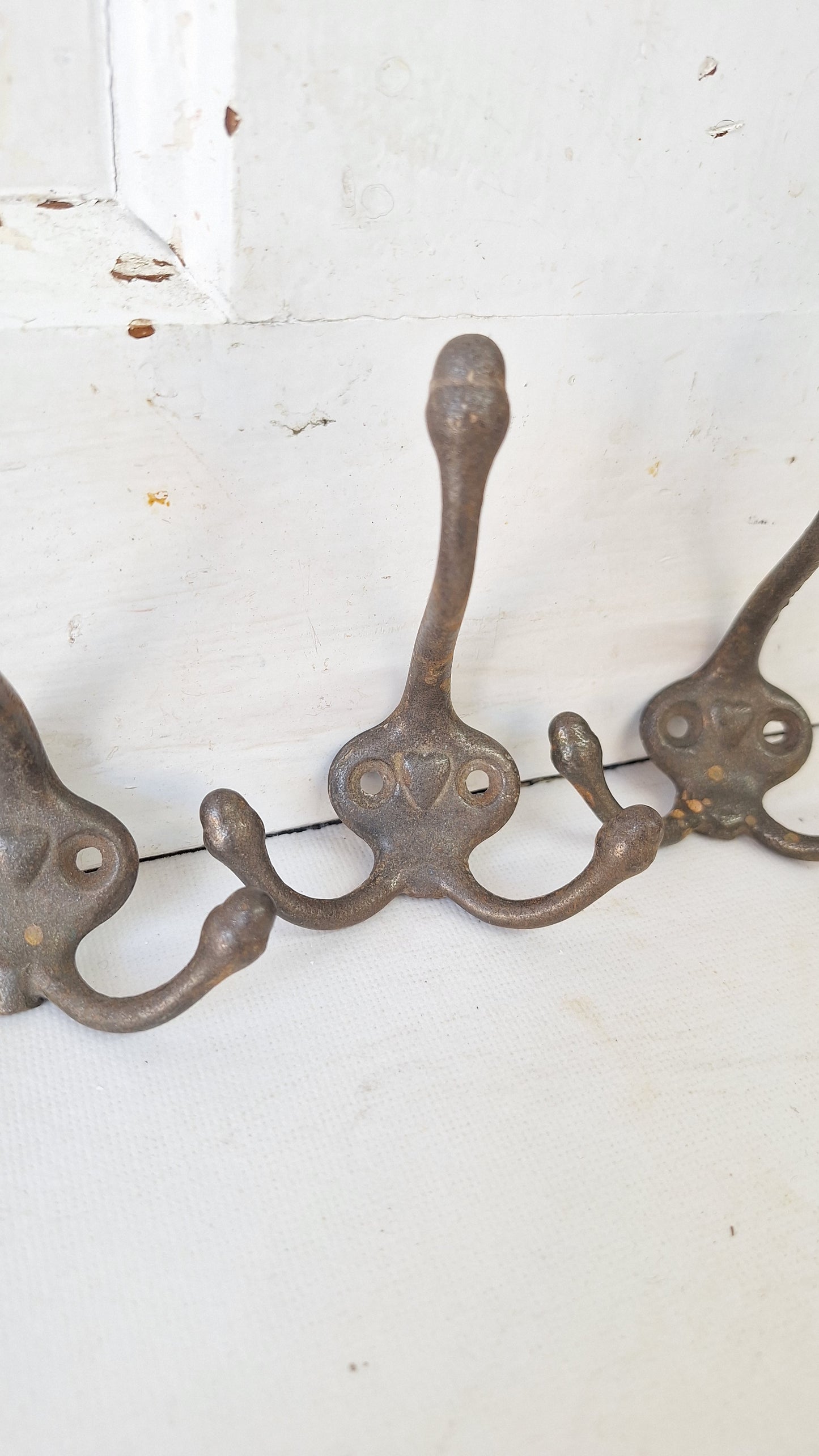 Antique Cast Iron Heart & Acorn Hooks - Set of 3