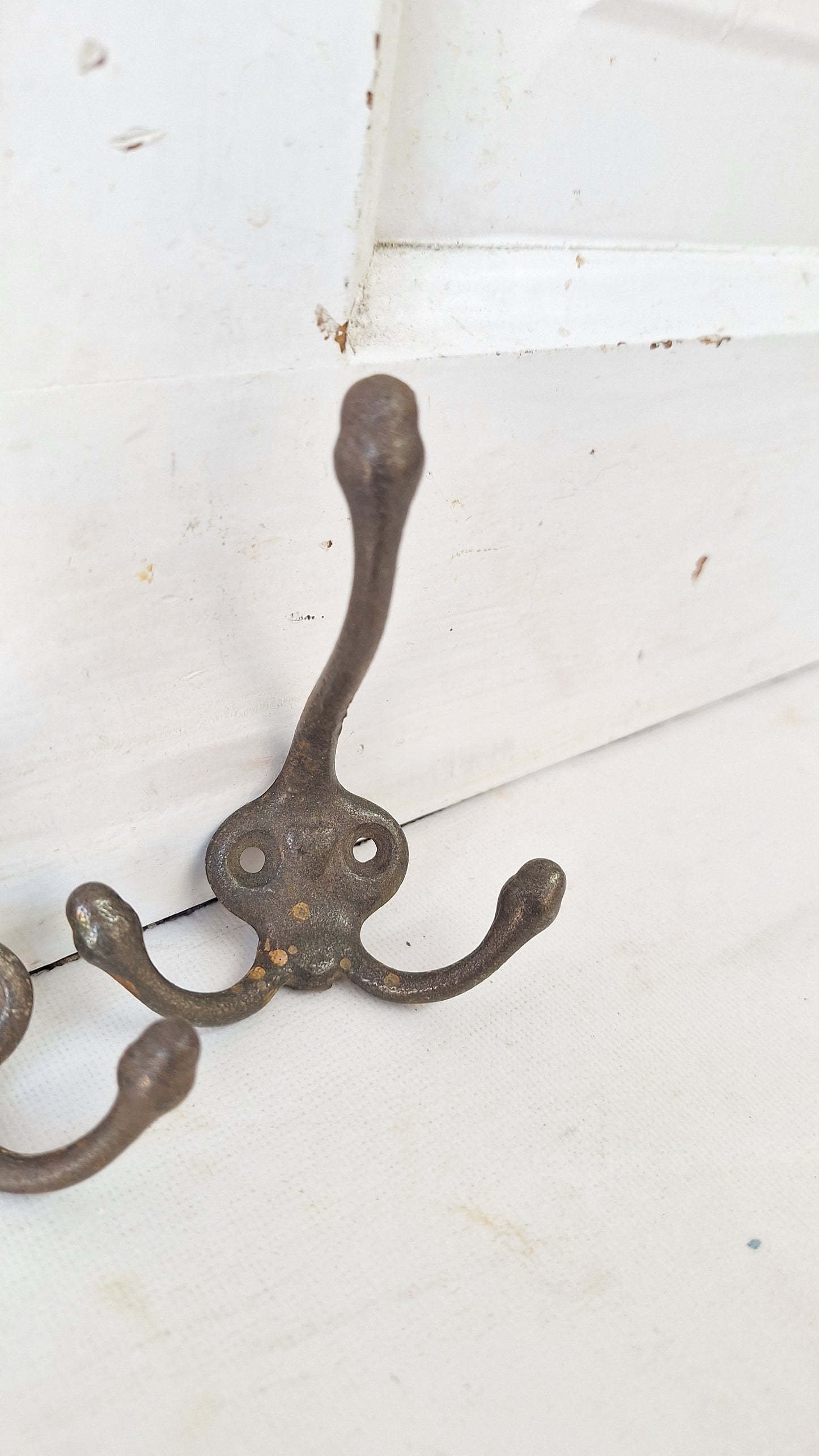 Antique Cast Iron Heart & Acorn Hooks - Set of 3