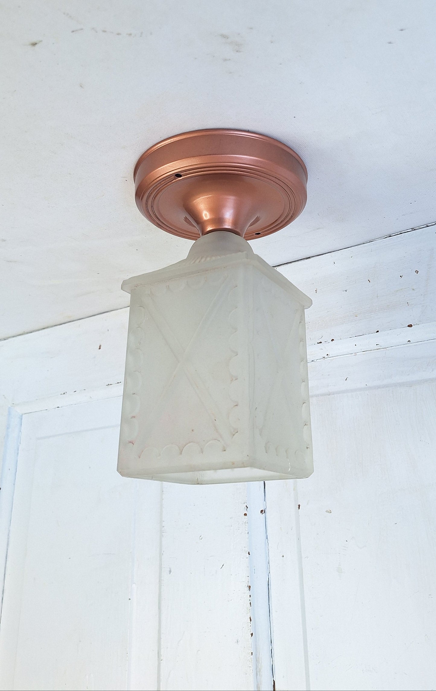 Small Vintage Frosted Glass Porch Light, Square Shade Exterior Light