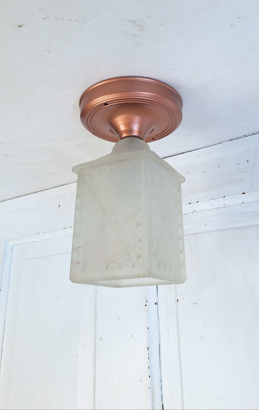 Small Vintage Frosted Glass Porch Light, Square Shade Exterior Light
