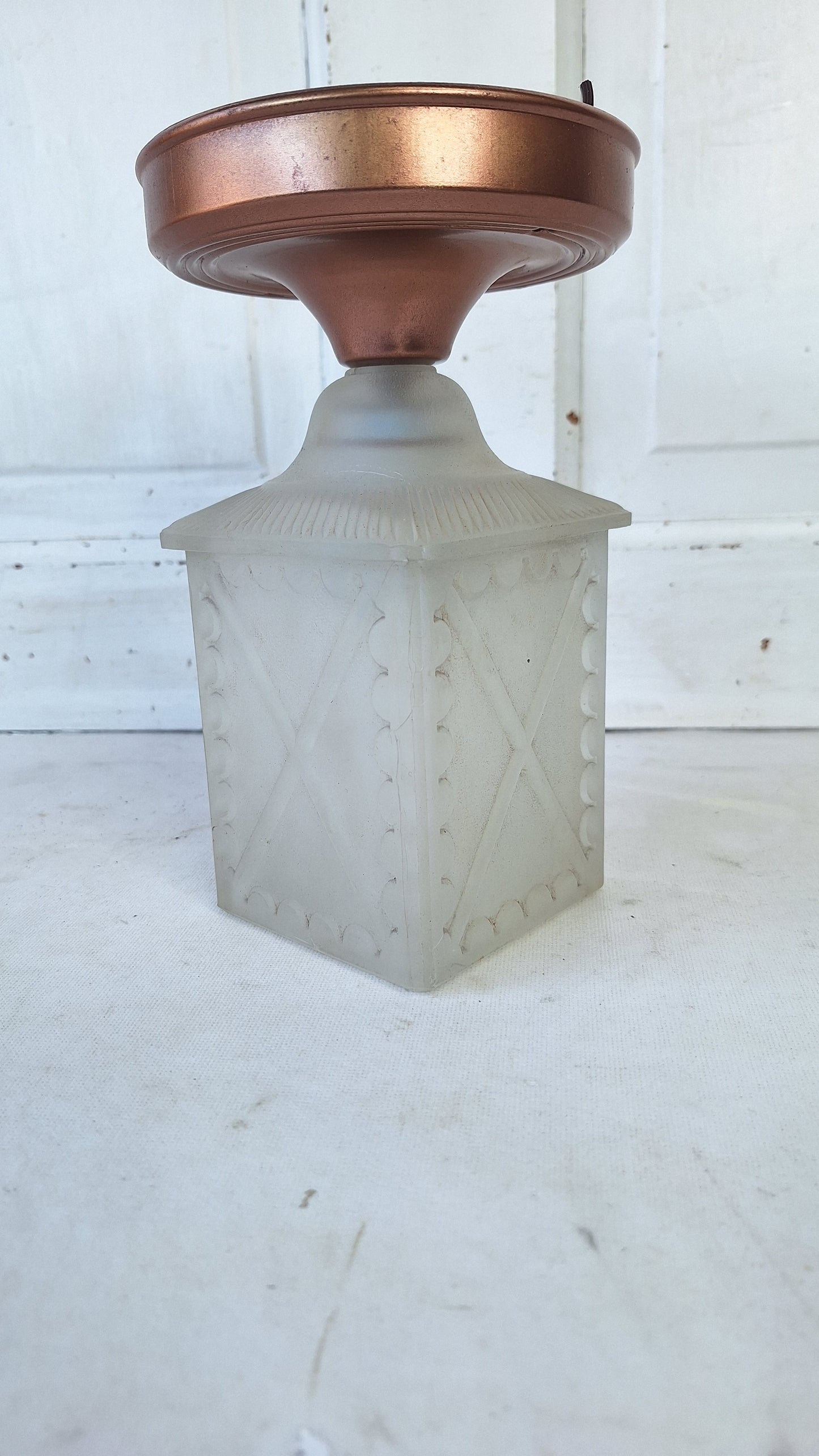 Small Vintage Frosted Glass Porch Light, Square Shade Exterior Light