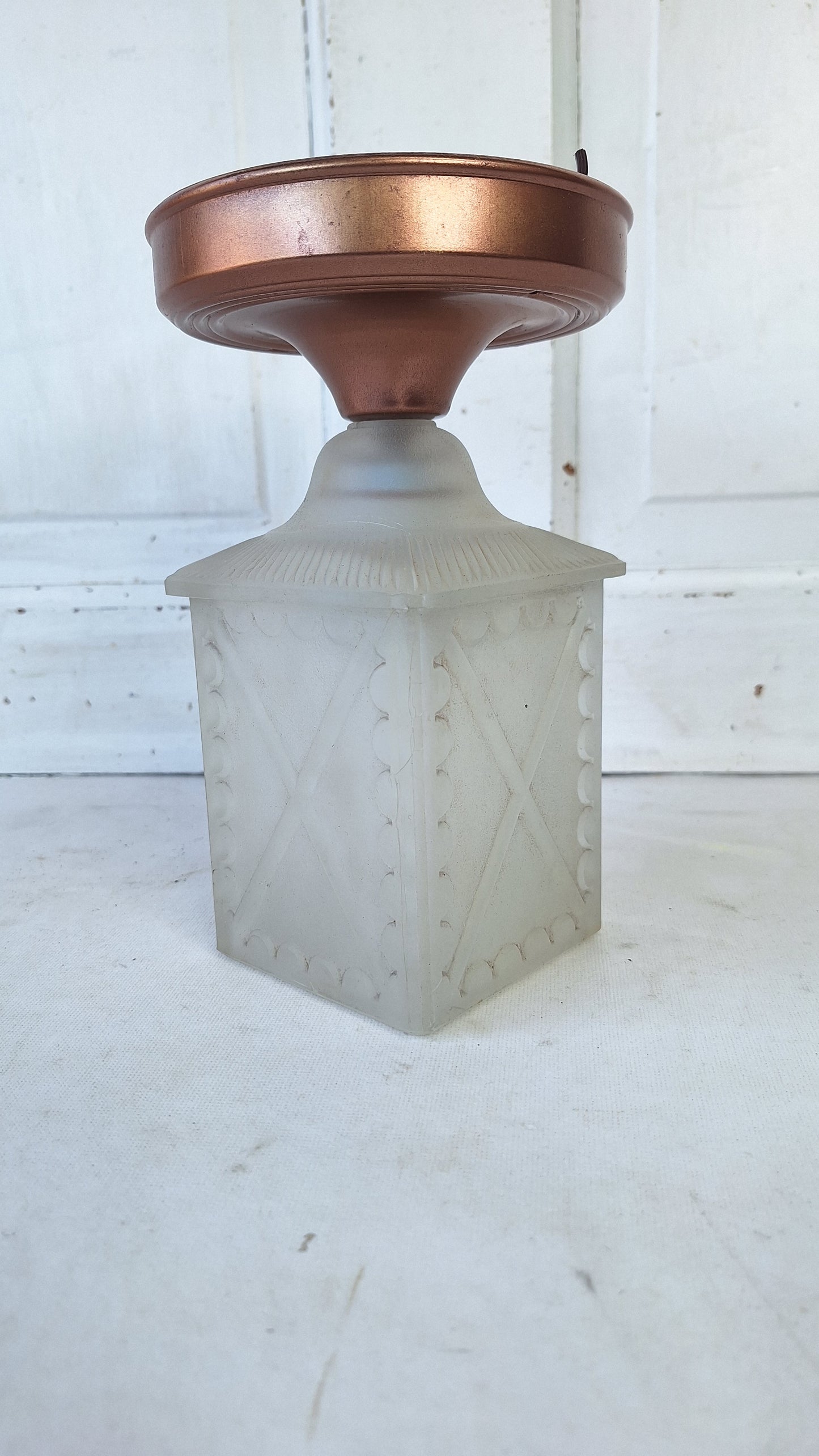 Small Vintage Frosted Glass Porch Light, Square Shade Exterior Light