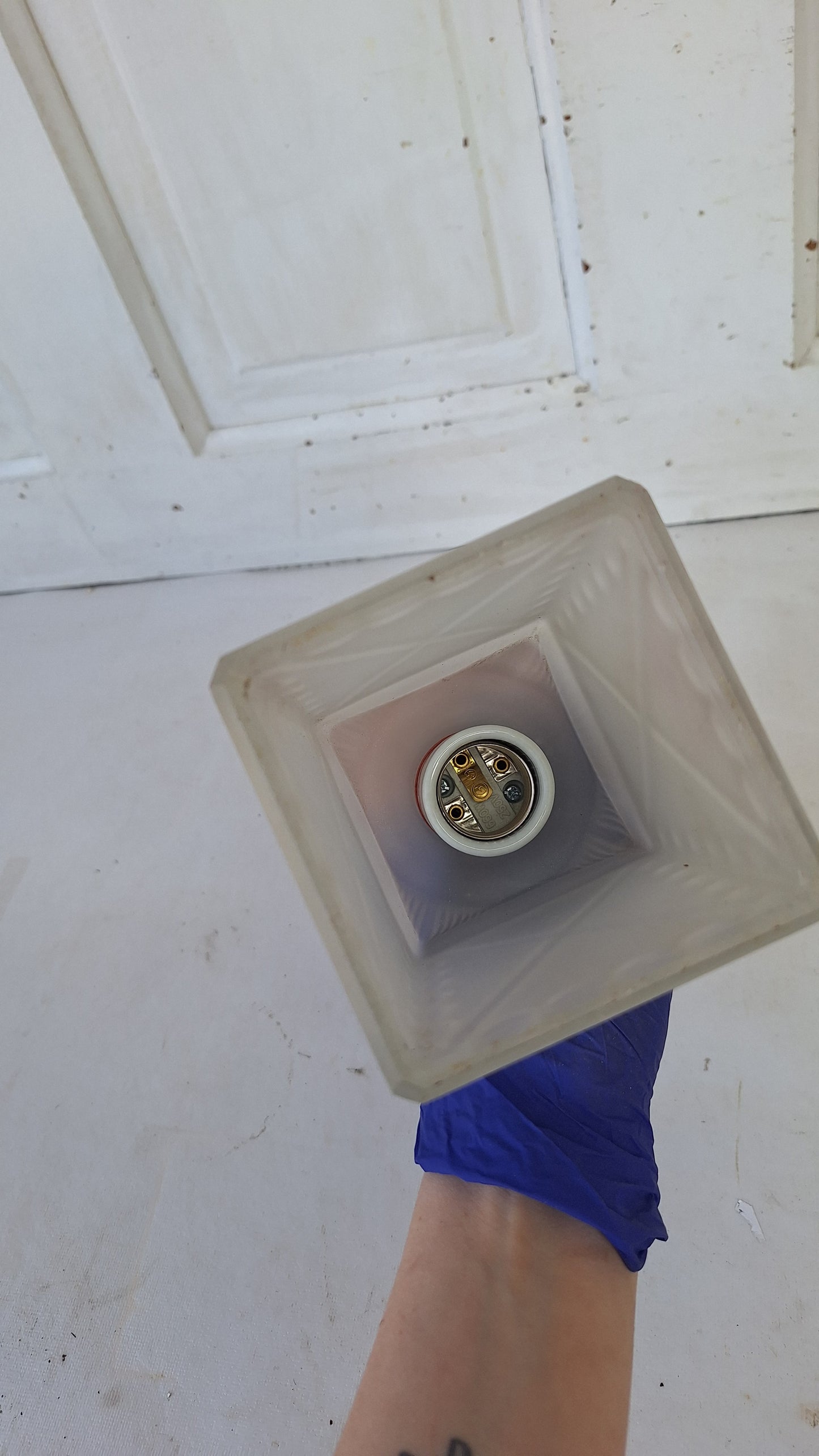 Small Vintage Frosted Glass Porch Light, Square Shade Exterior Light
